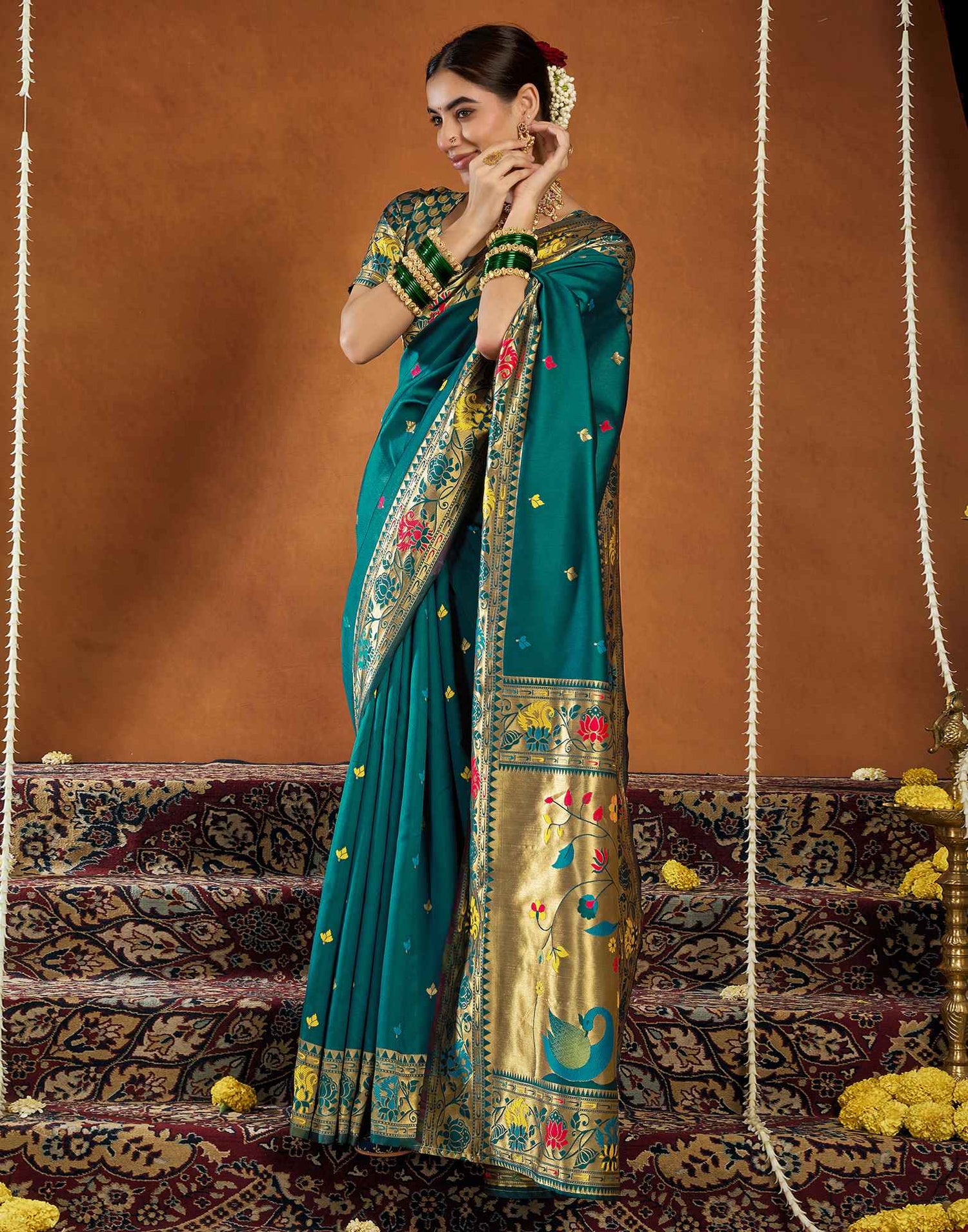 Rama Blue Silk Woven Paithani Saree