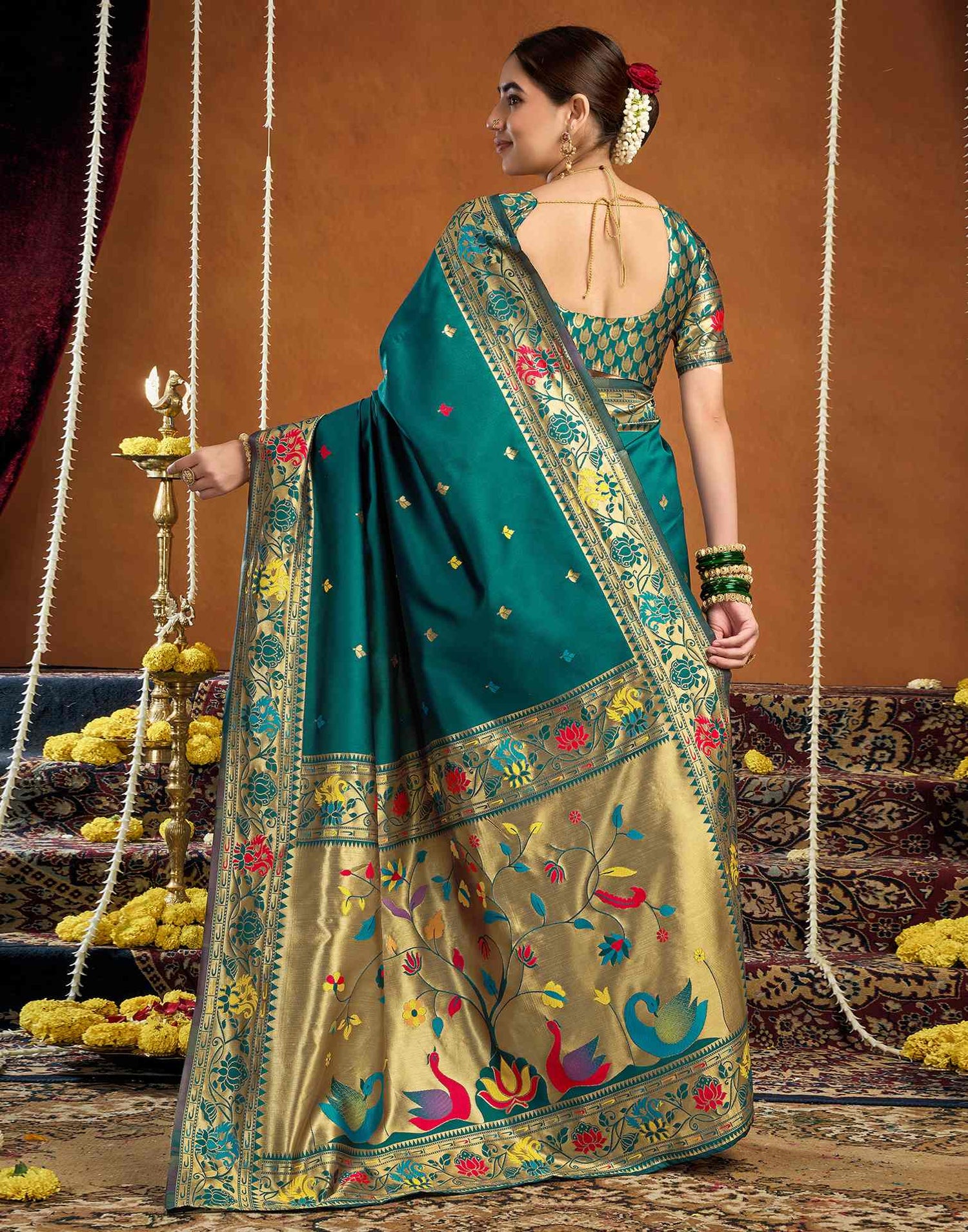 Rama Blue Silk Woven Paithani Saree