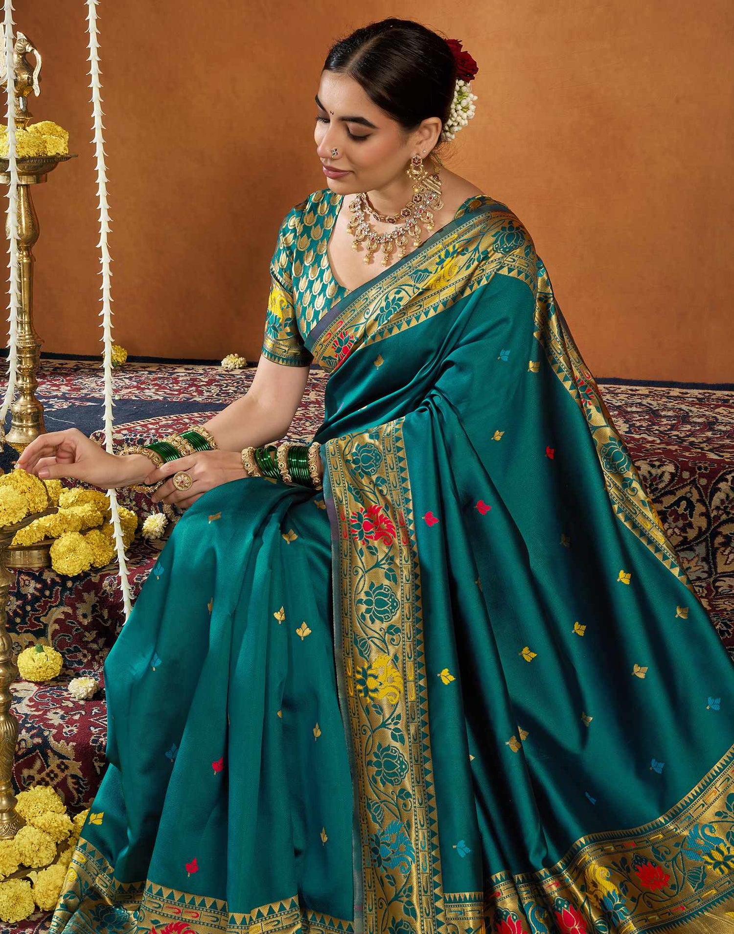 Rama Blue Silk Woven Paithani Saree