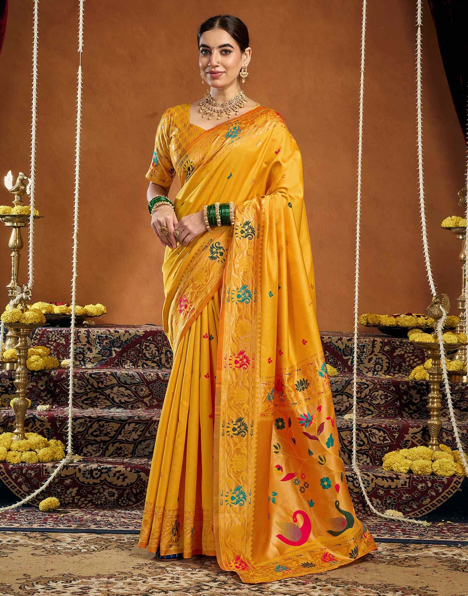 Yellow Silk Woven Paithani Saree