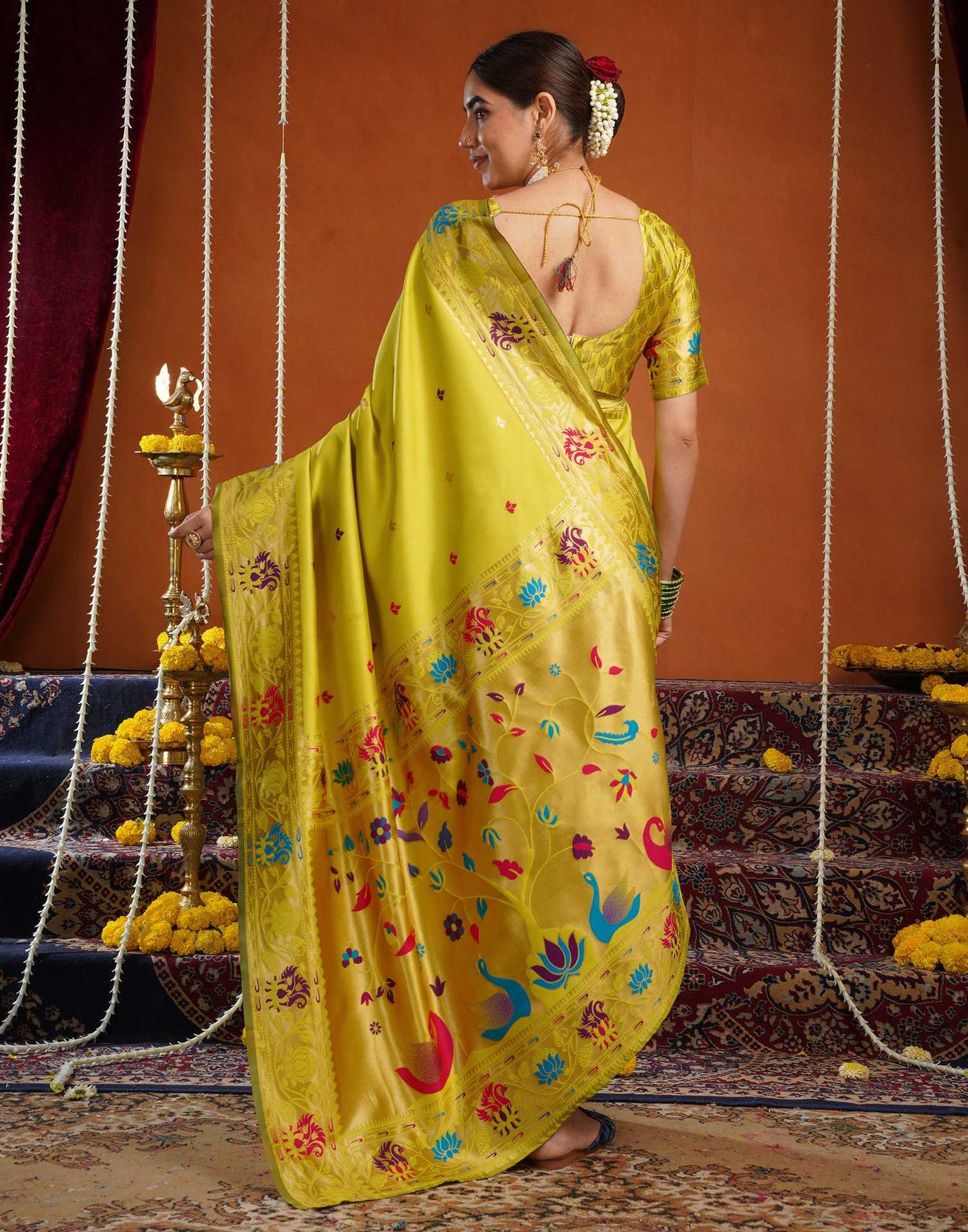 Lime Green Silk Woven Paithani Saree