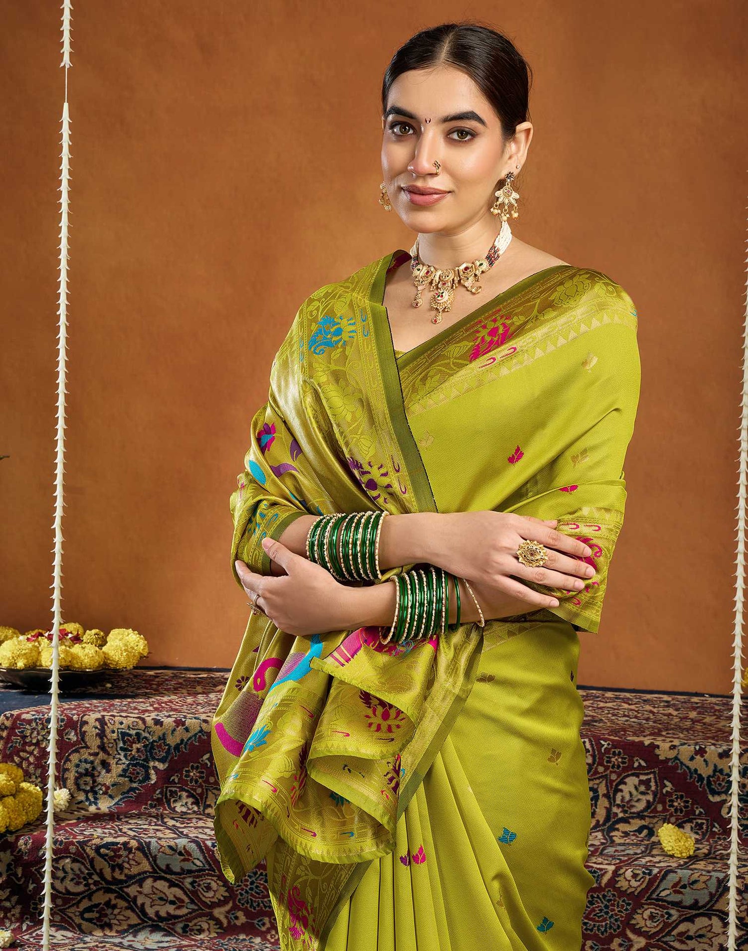 Lime Green Silk Woven Paithani Saree