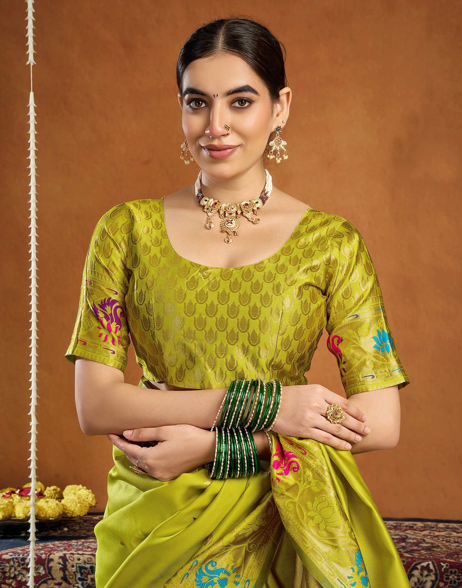 Lime Green Silk Woven Paithani Saree