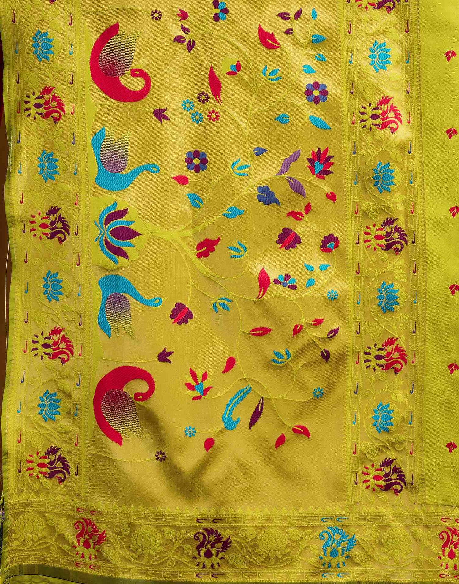 Lime Green Silk Woven Paithani Saree