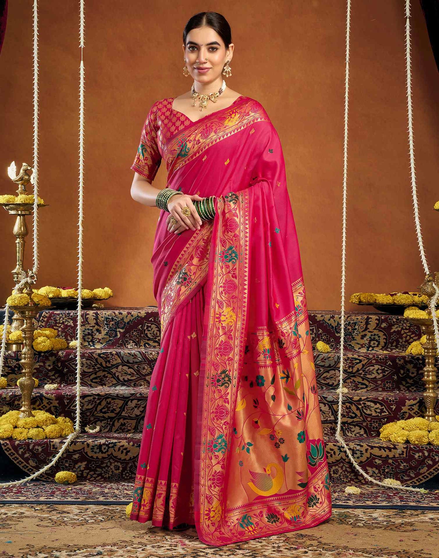 Dark Pink Silk Woven Paithani Saree