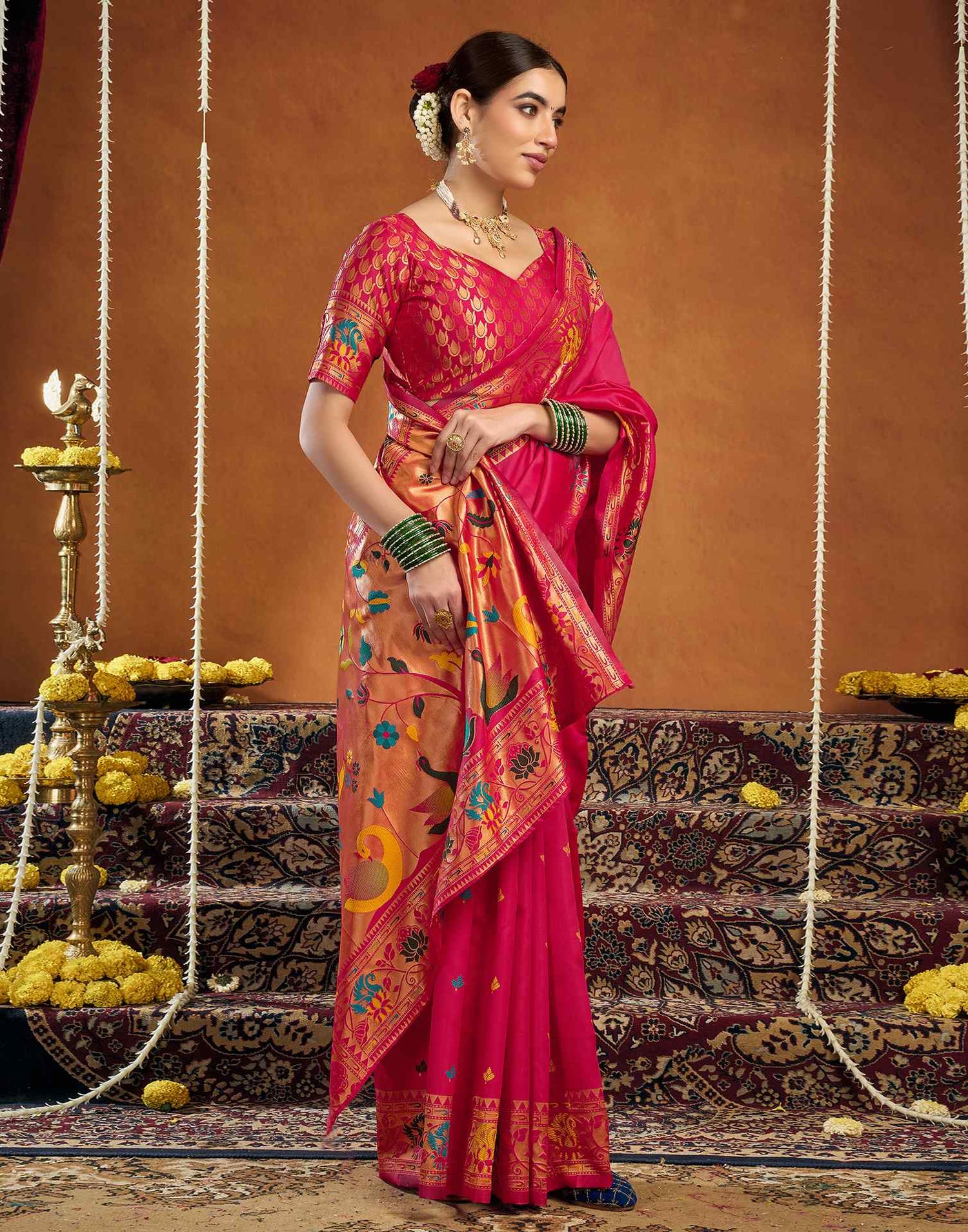 Dark Pink Silk Woven Paithani Saree