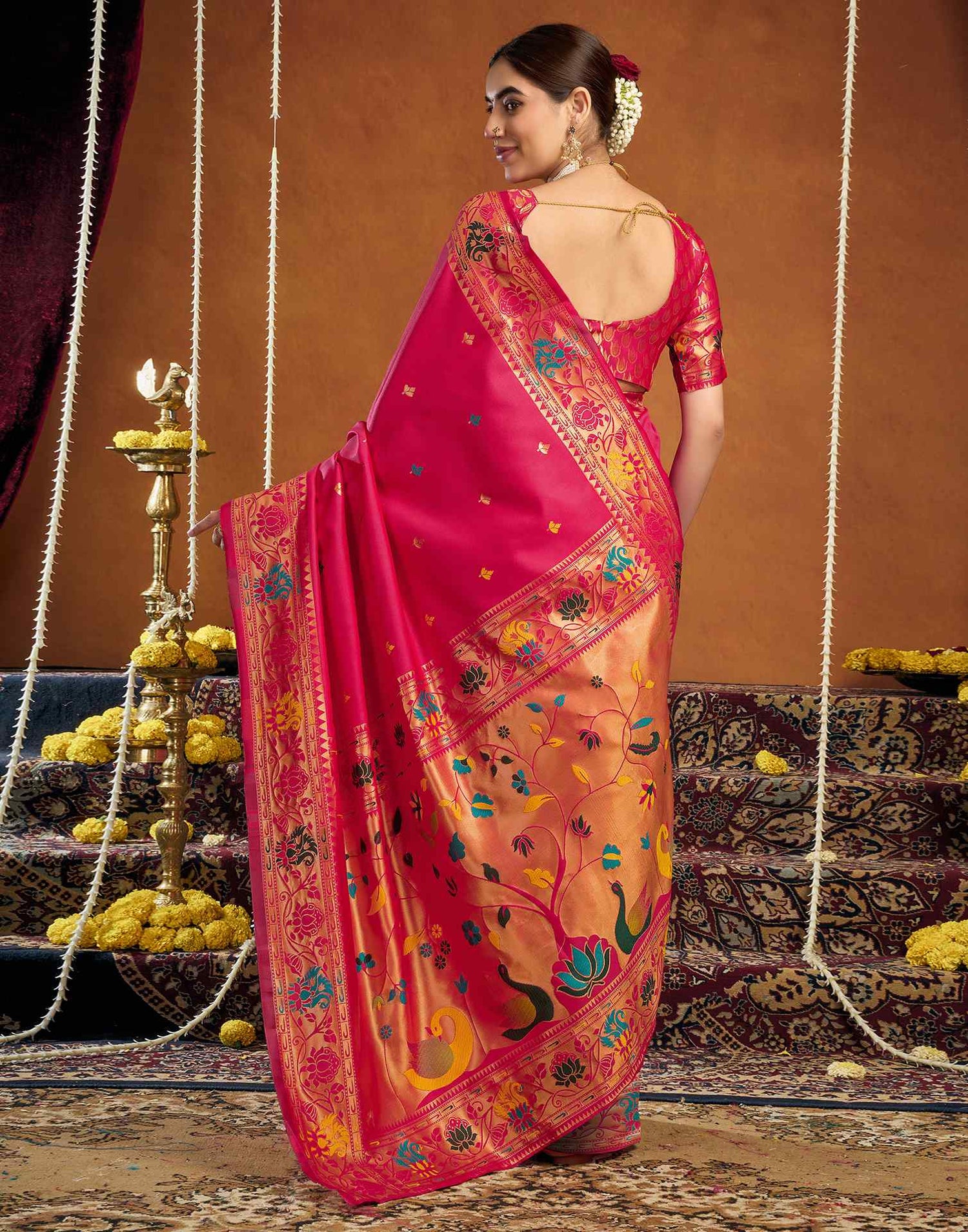 Dark Pink Silk Woven Paithani Saree