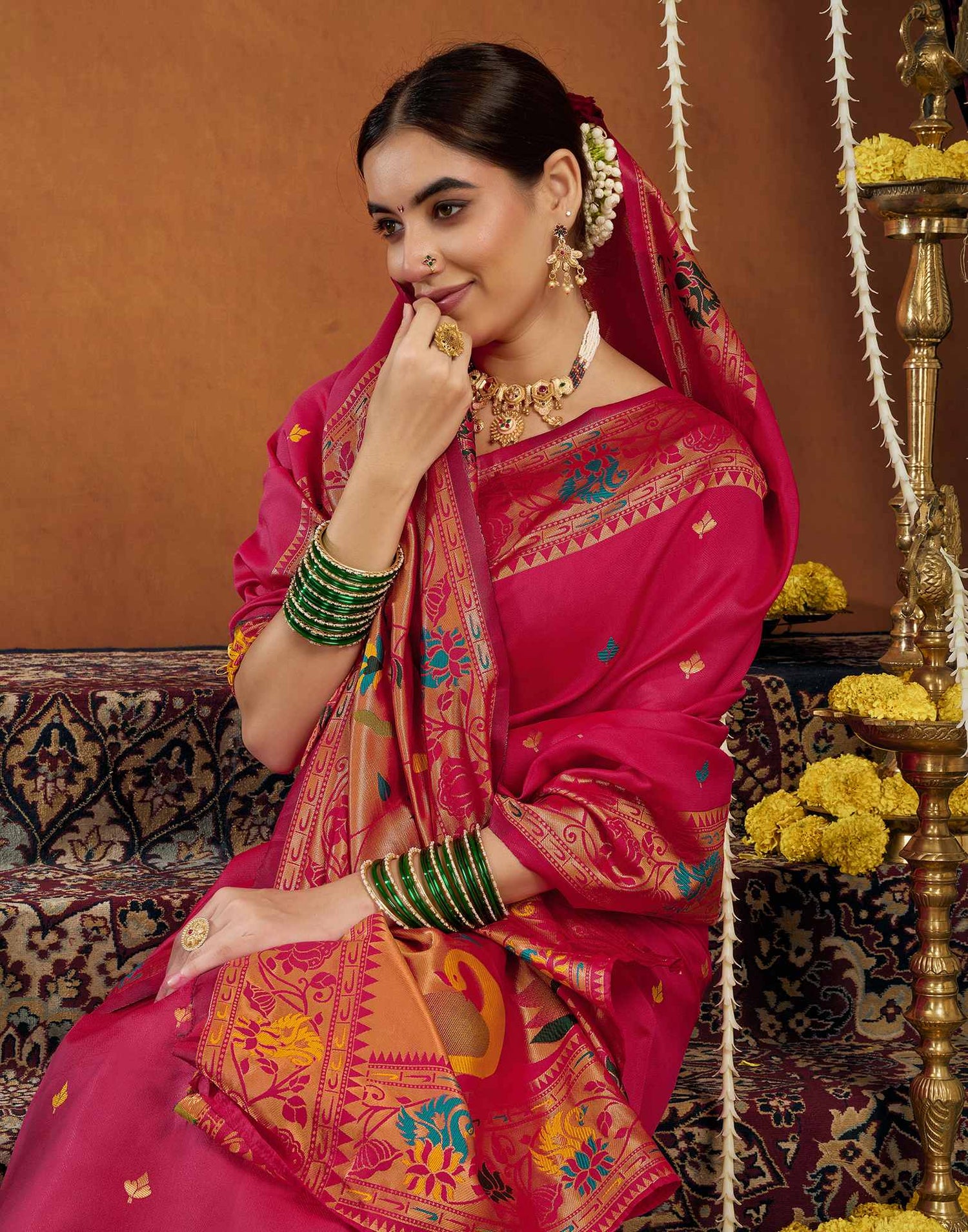 Dark Pink Silk Woven Paithani Saree