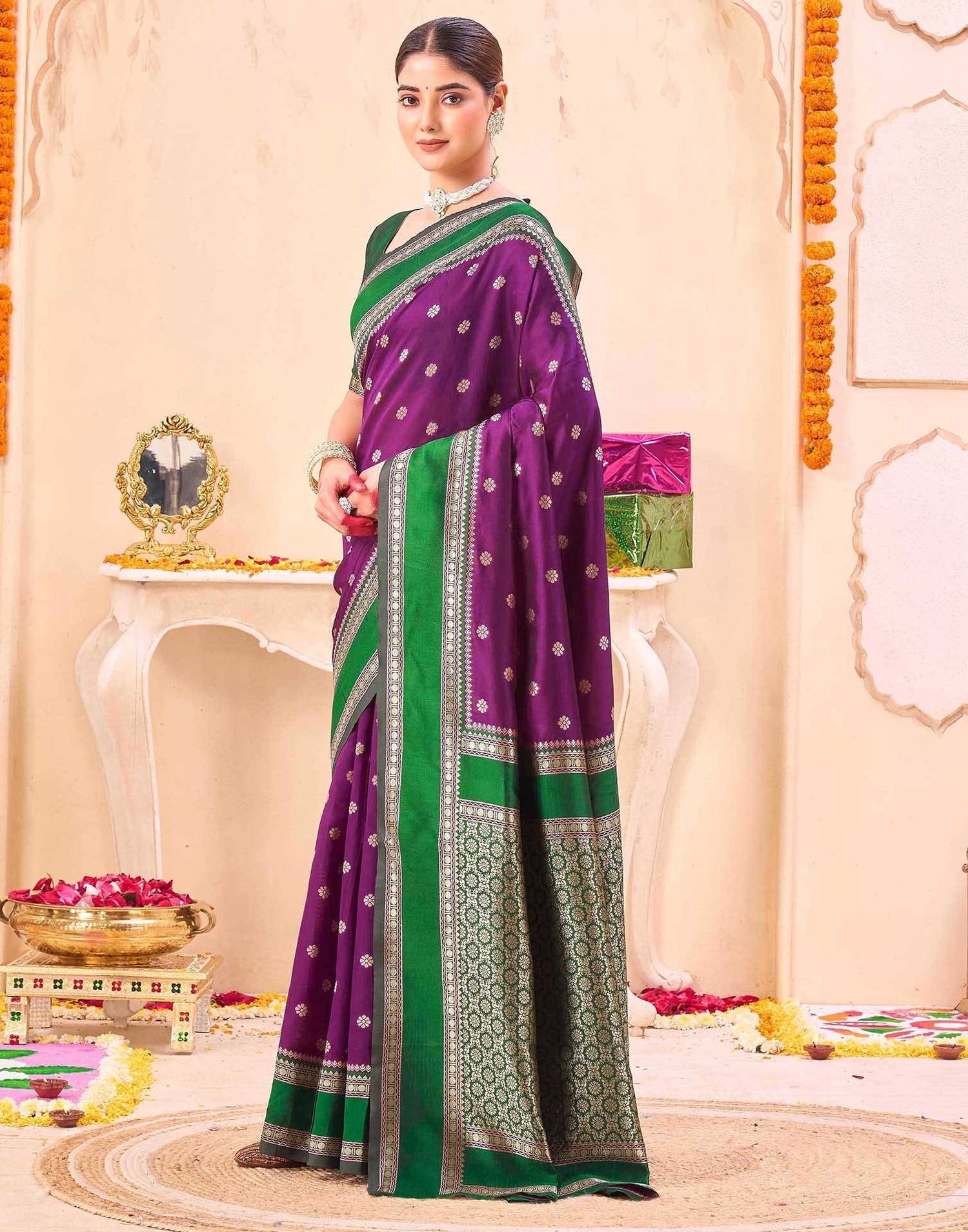 Dark Purple Silk Woven Banarasi Saree