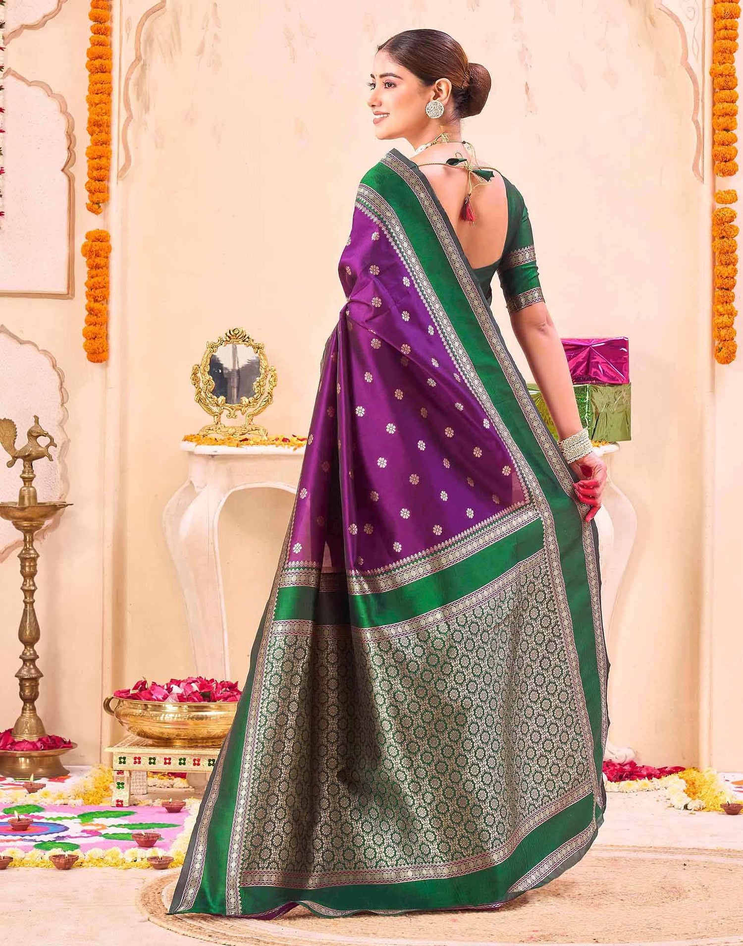 Dark Purple Silk Woven Banarasi Saree