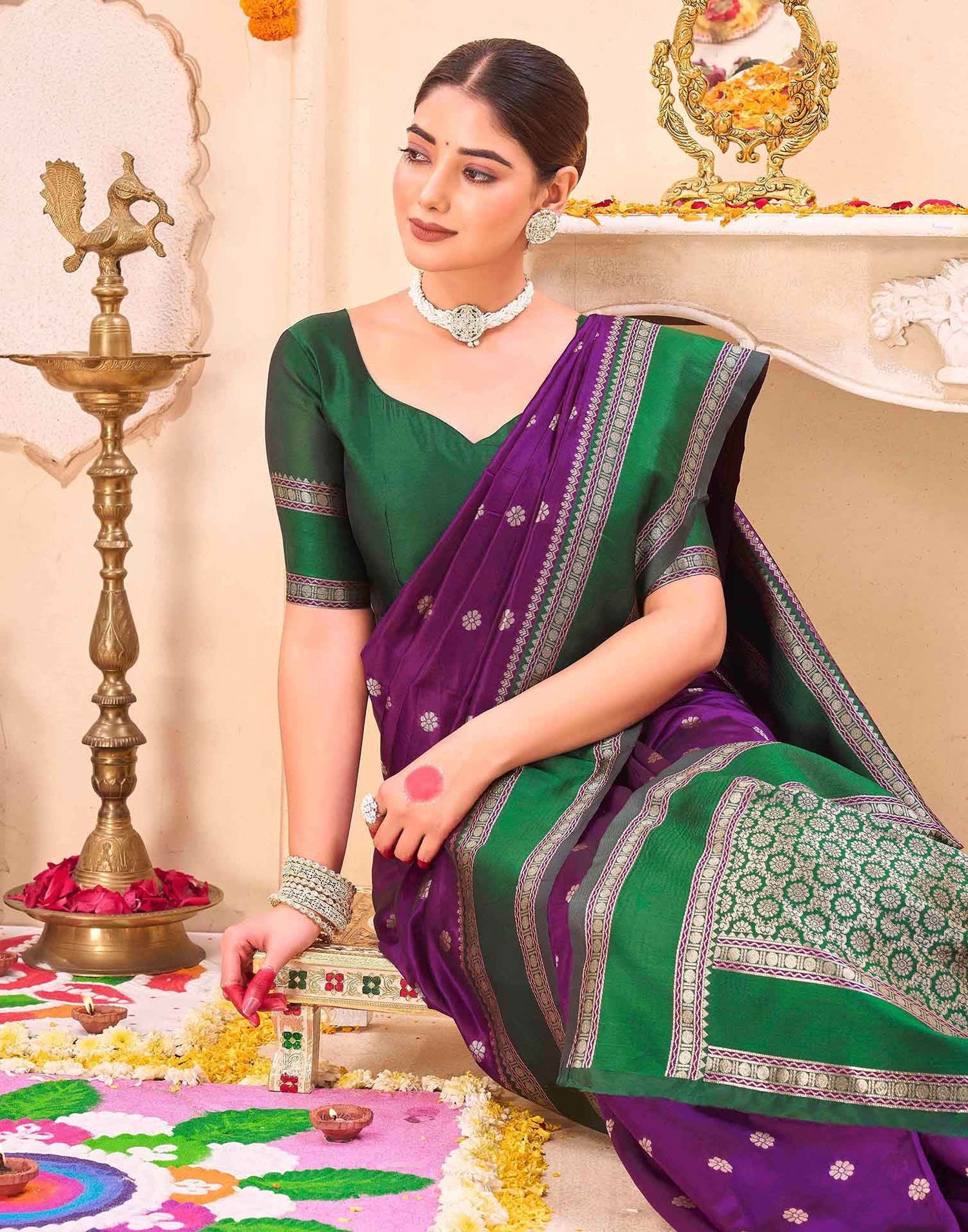 Dark Purple Silk Woven Banarasi Saree