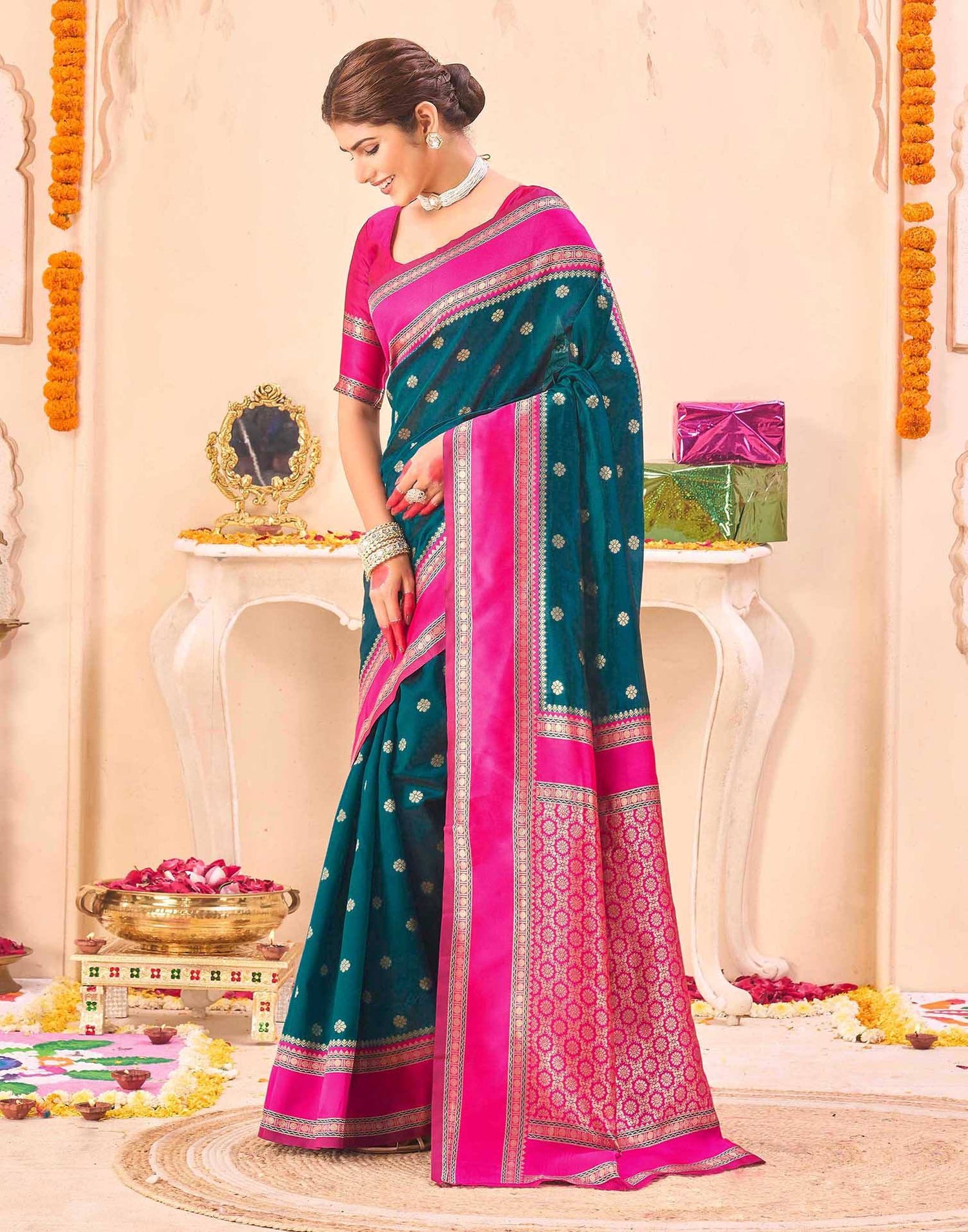 Rama Blue Silk Woven Banarasi Saree