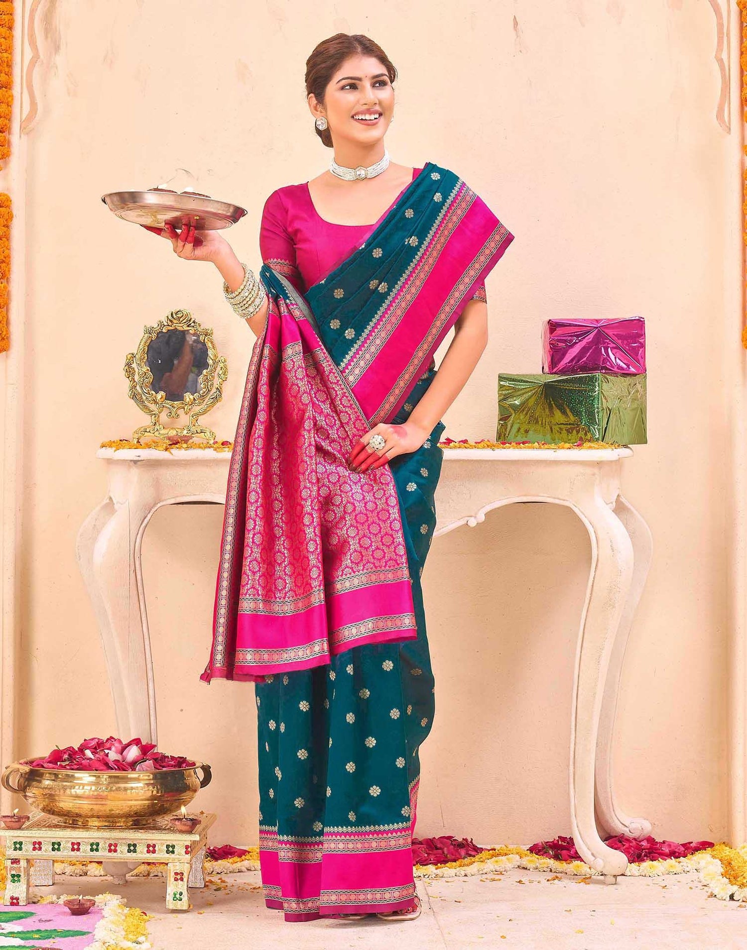 Rama Blue Silk Woven Banarasi Saree