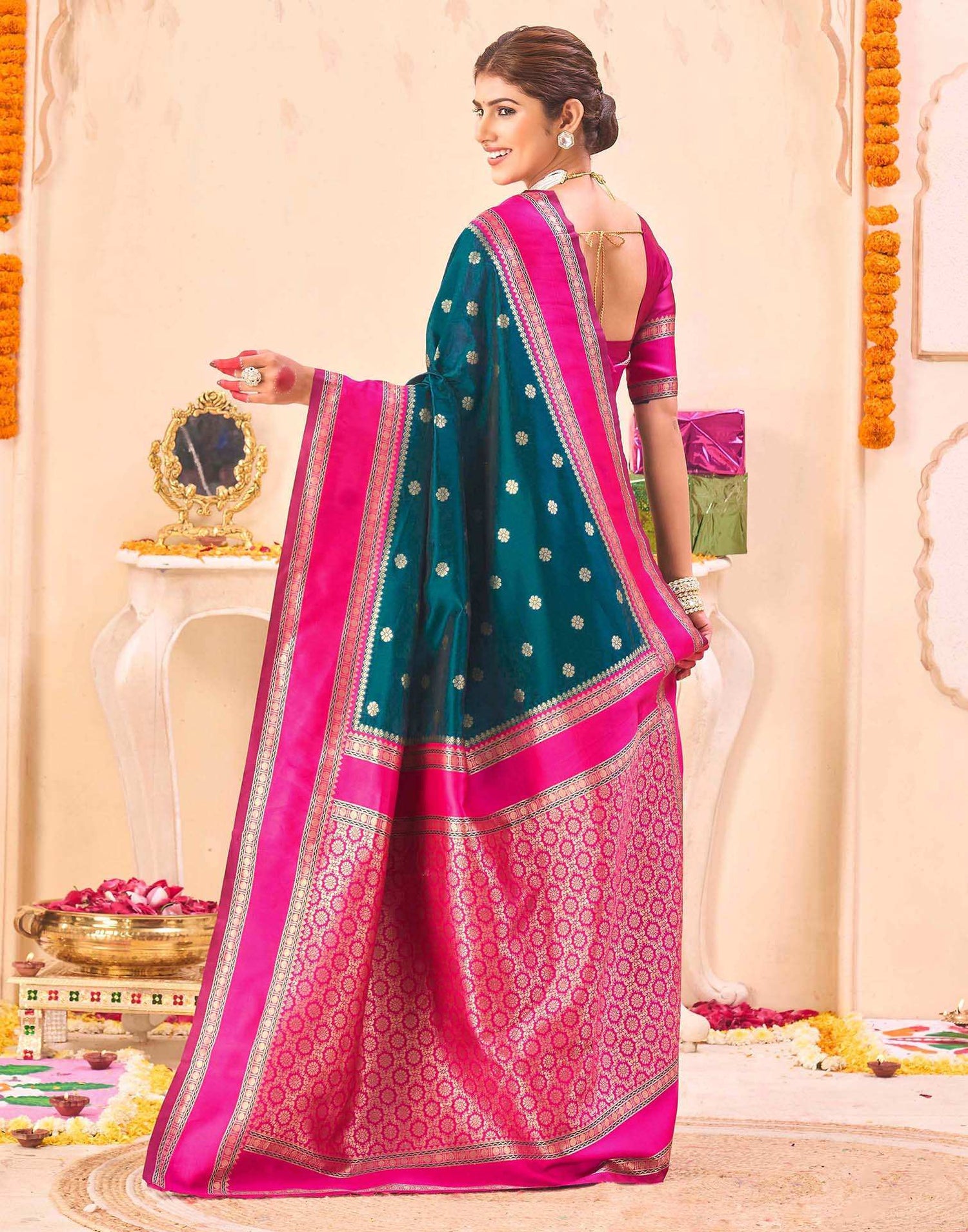 Rama Blue Silk Woven Banarasi Saree