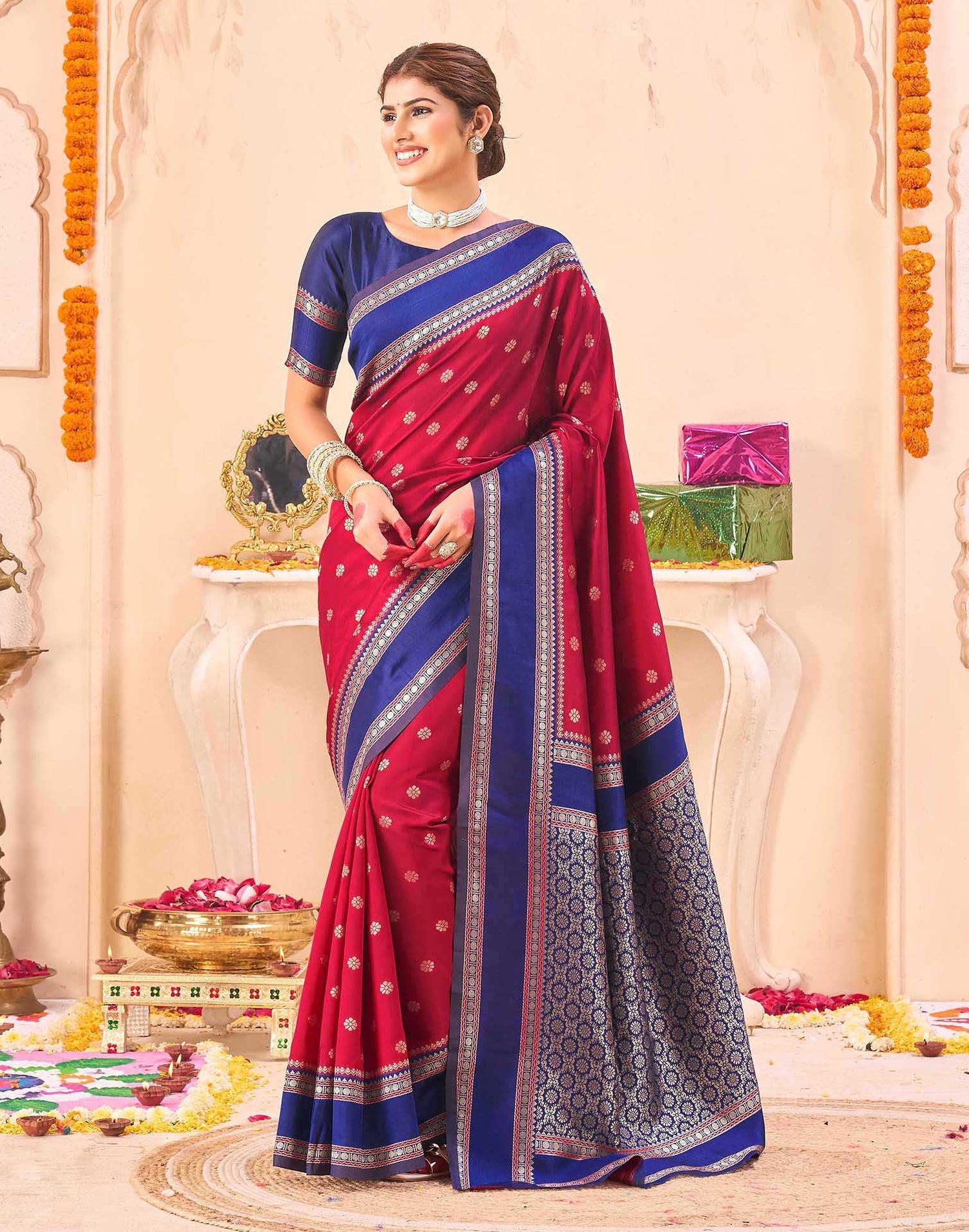 Red Silk Woven Banarasi Saree