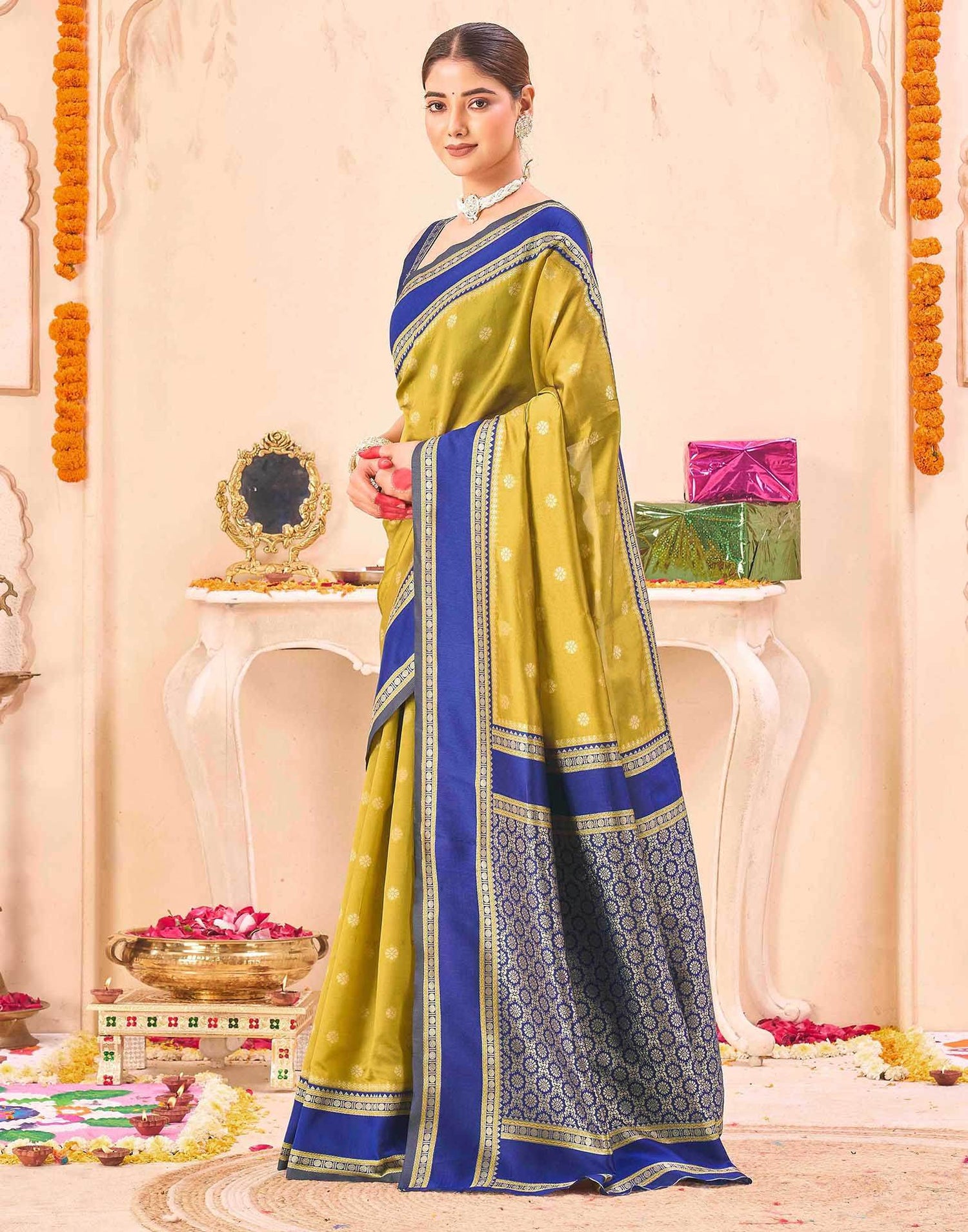 Yellow Silk Woven Banarasi Saree