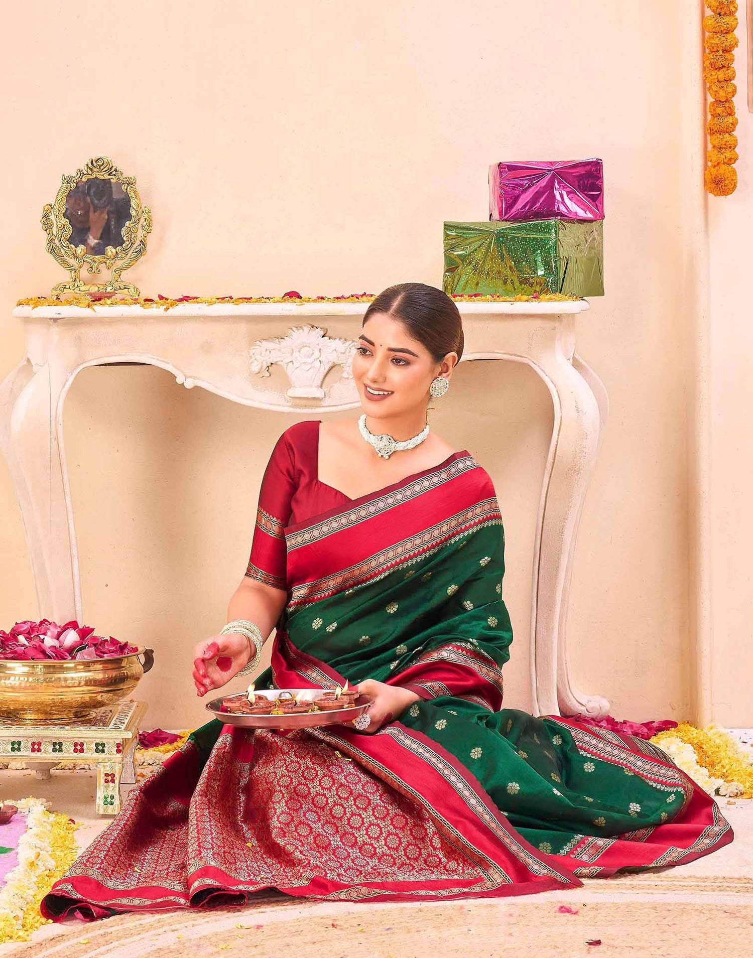 Green Silk Woven Banarasi Saree