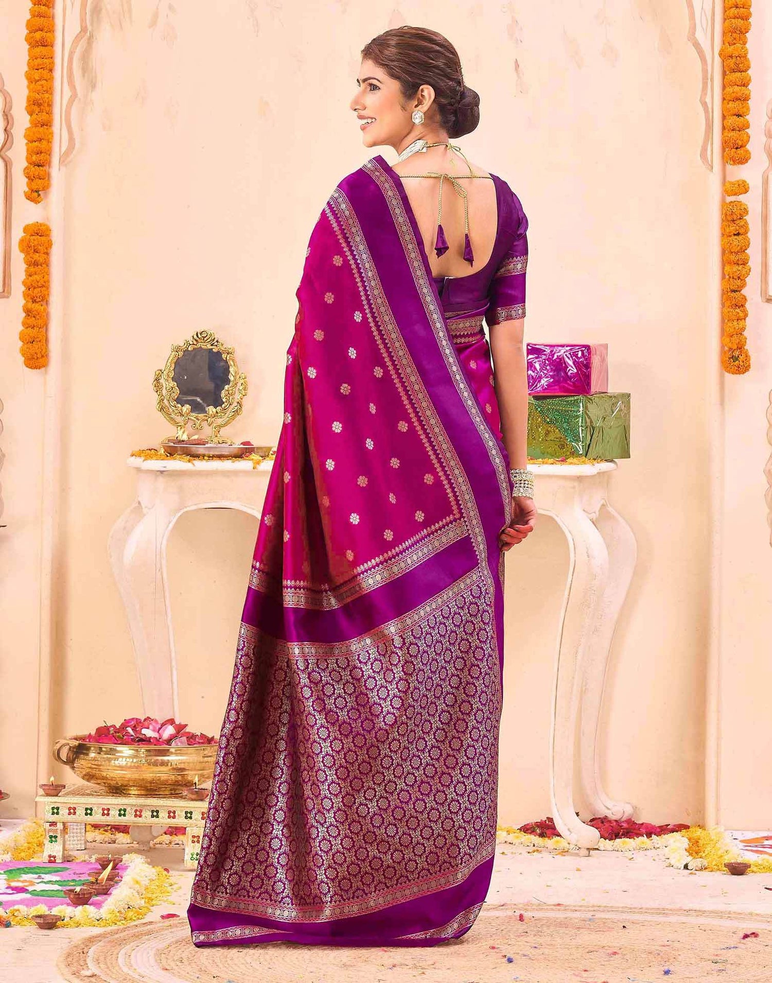 Magenta Silk Woven Banarasi Saree