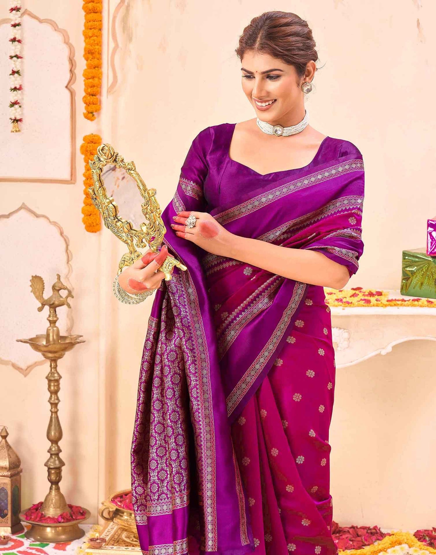 Magenta Silk Woven Banarasi Saree