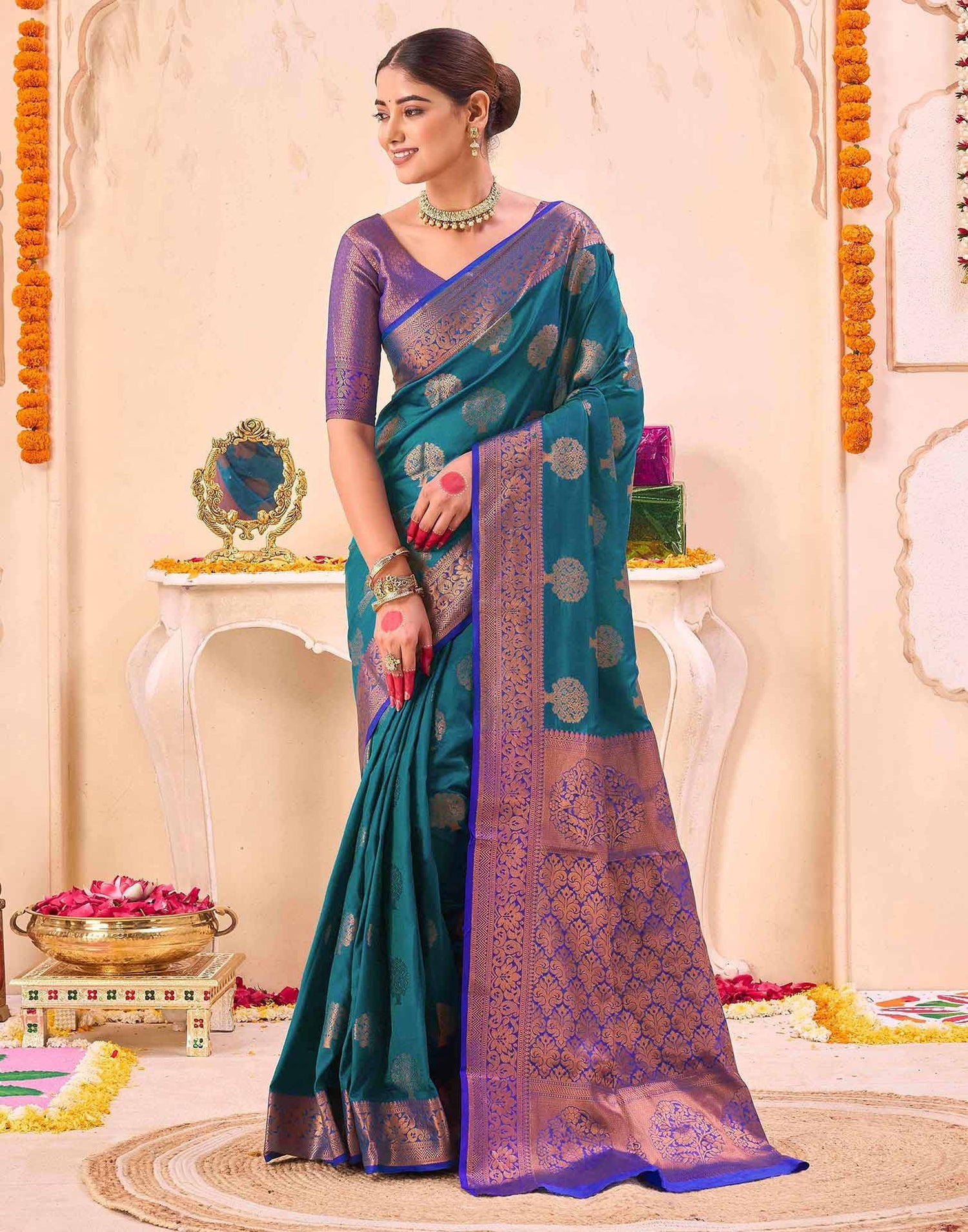 Blue Silk Woven Banarasi Saree