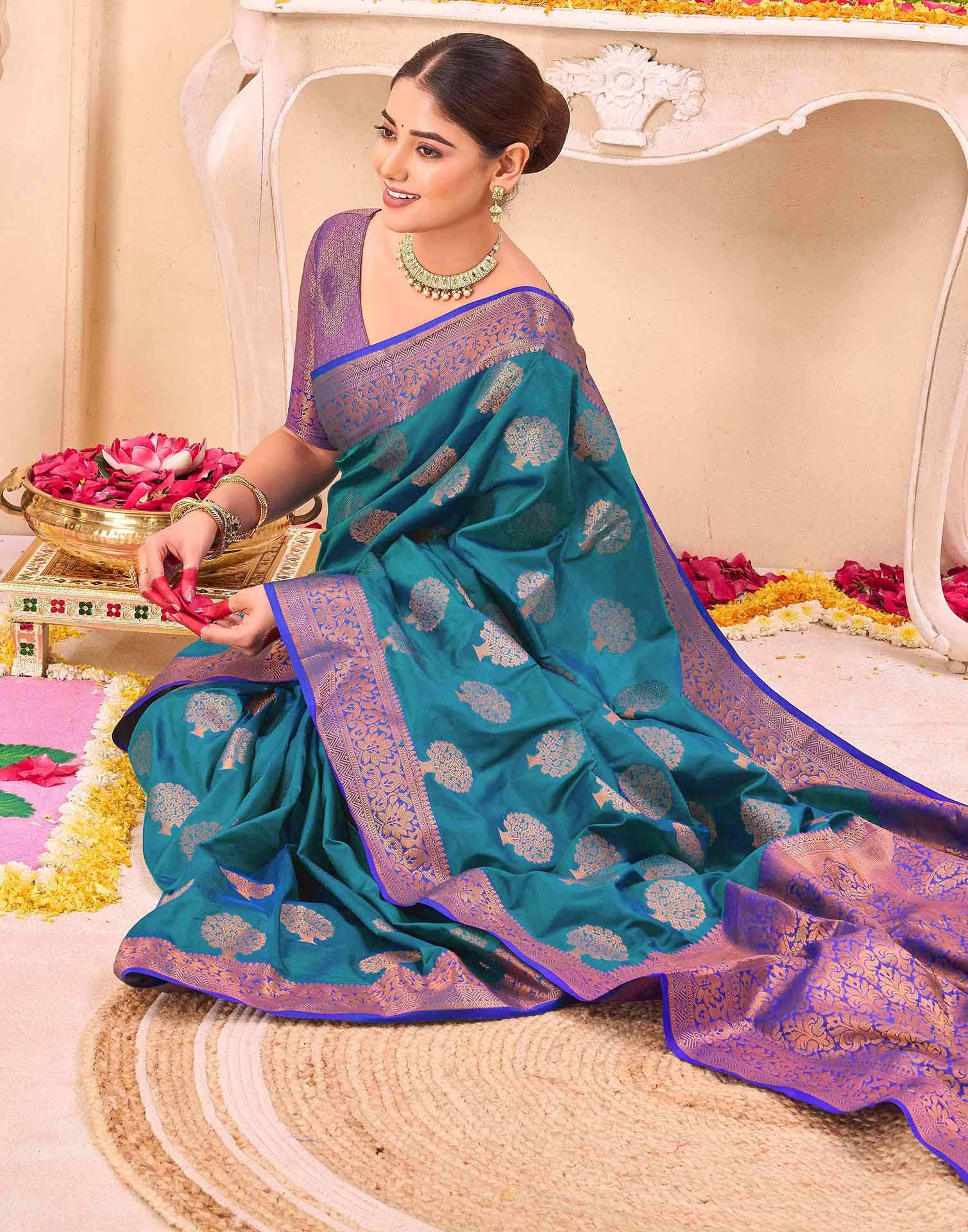Blue Silk Woven Banarasi Saree