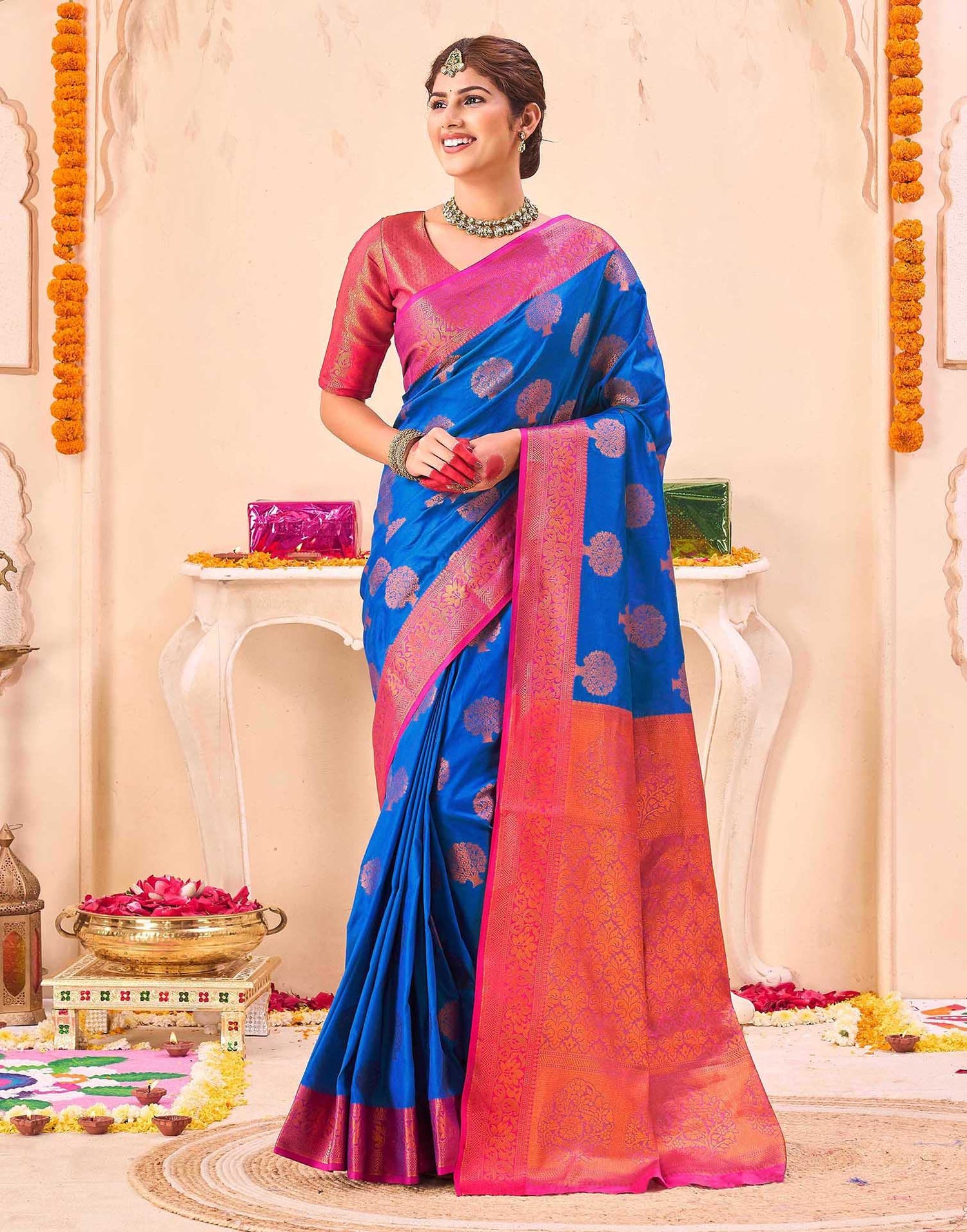 Blue Silk Woven Banarasi Saree