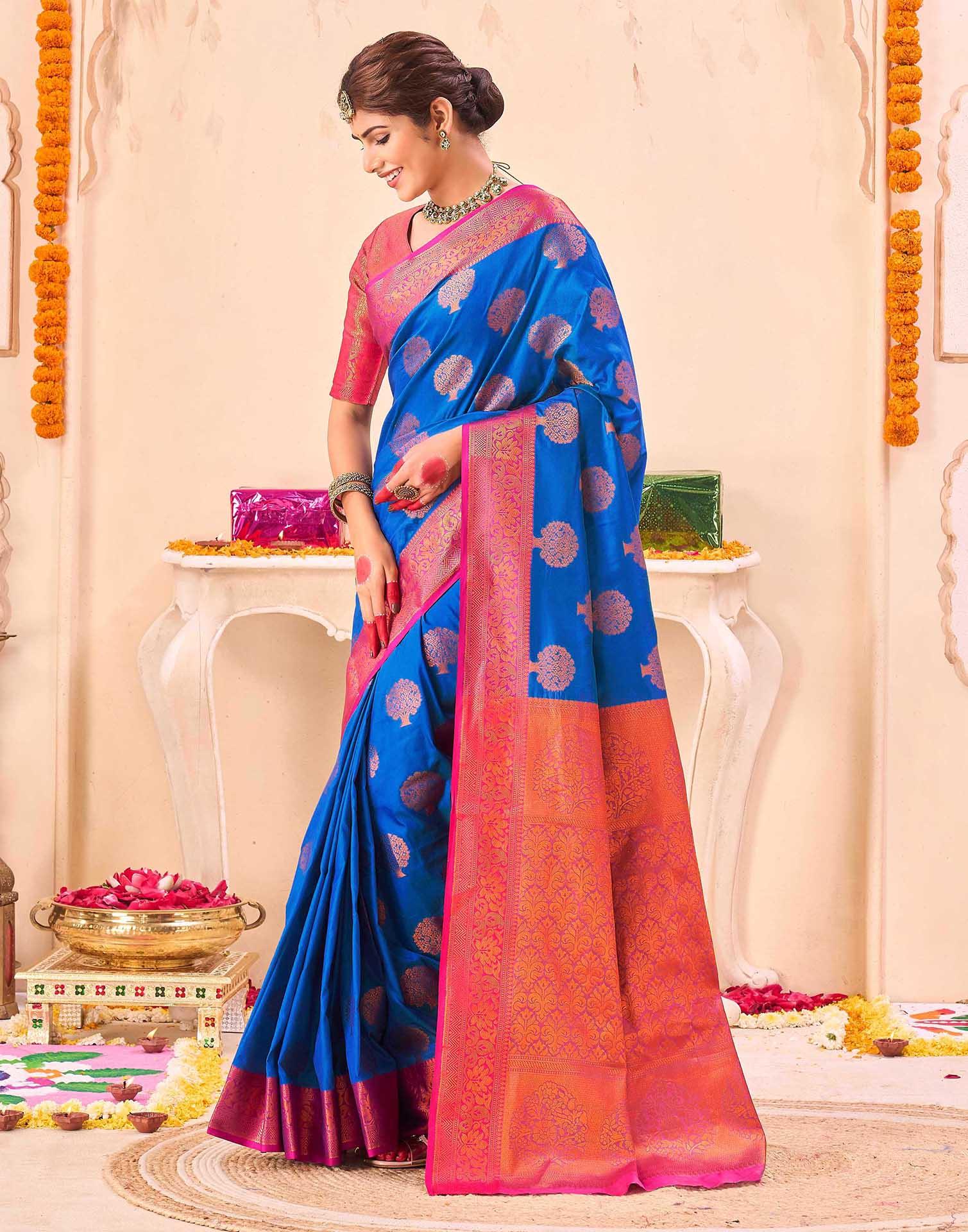 Blue Silk Woven Banarasi Saree