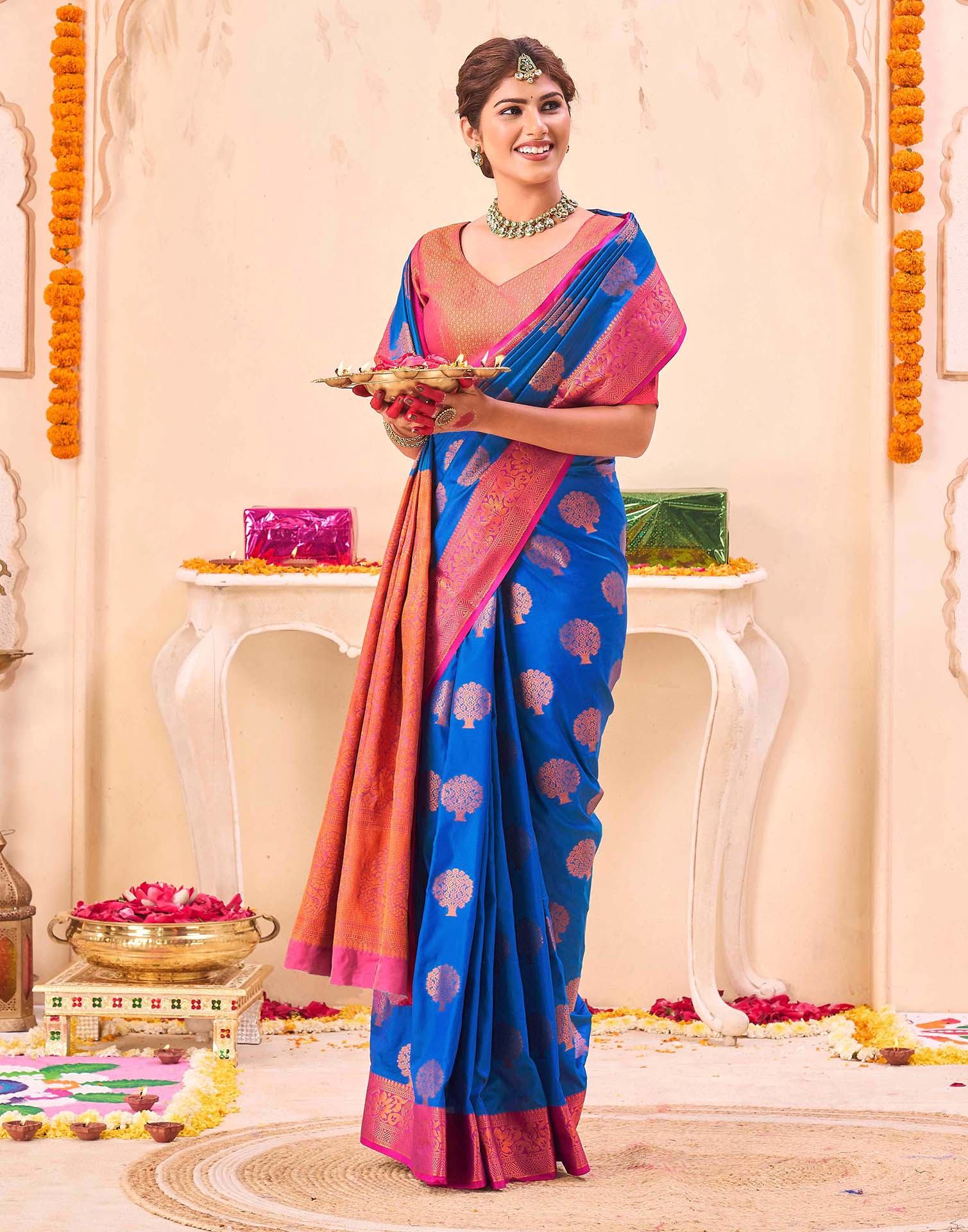 Blue Silk Woven Banarasi Saree