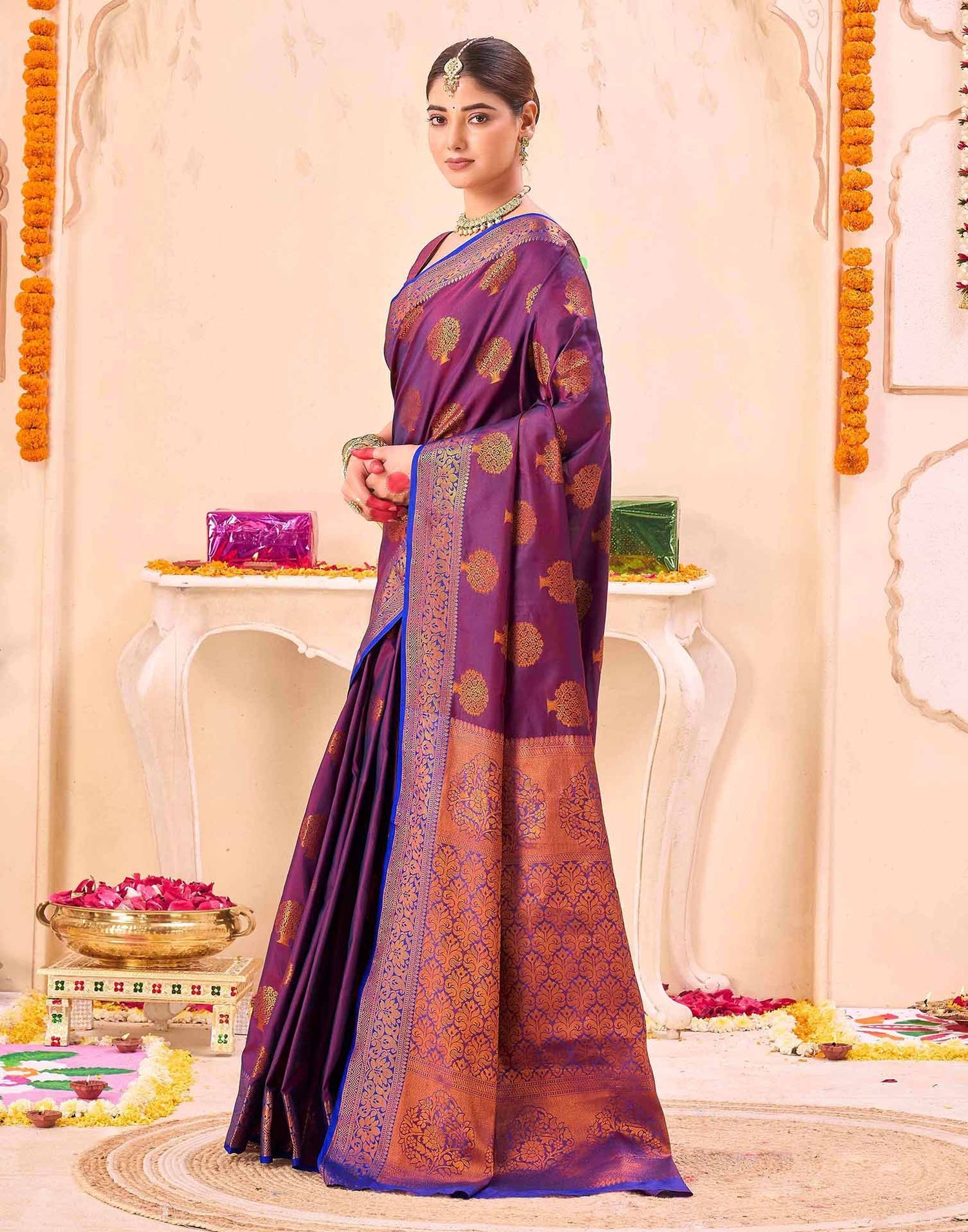 Purple Silk Woven Banarasi Saree