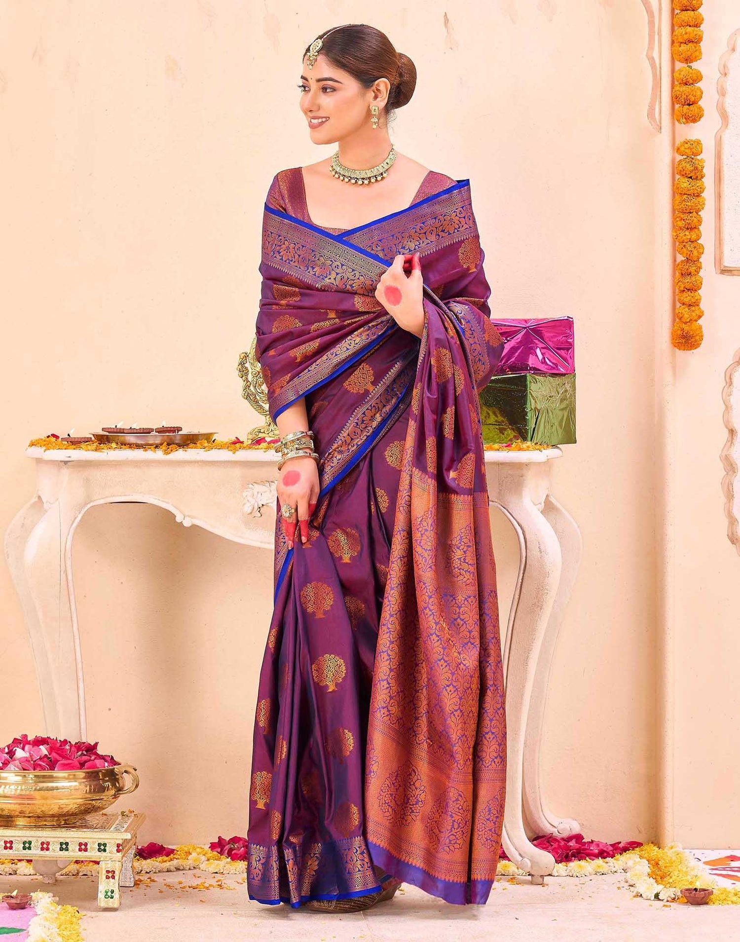 Purple Silk Woven Banarasi Saree
