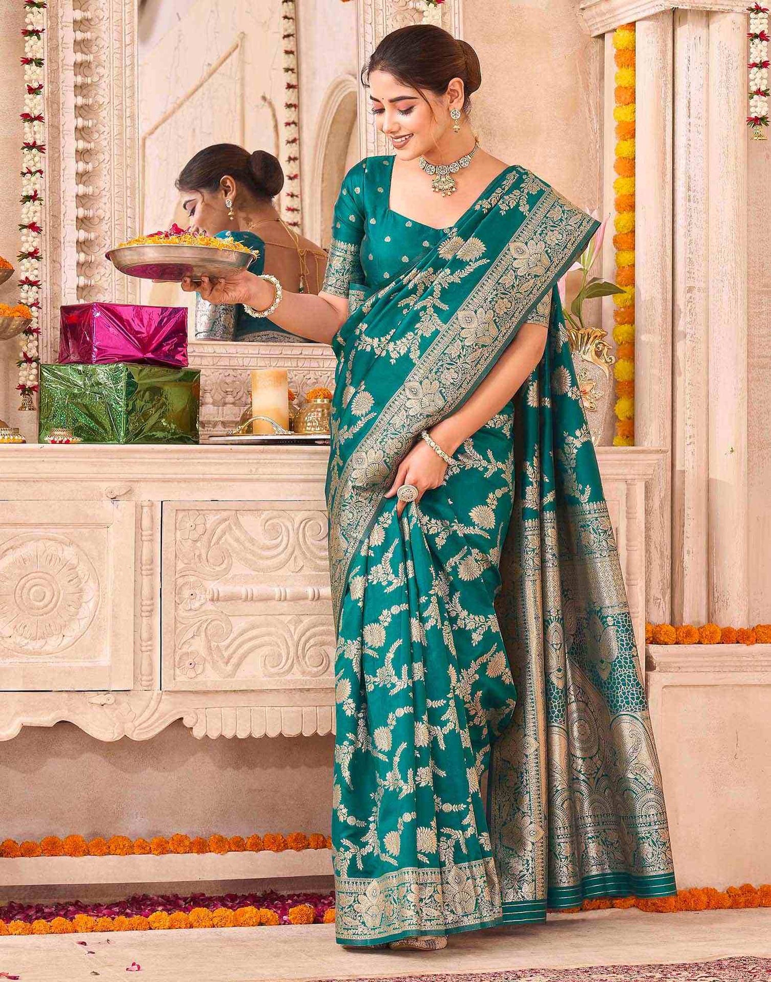 Green Silk Woven Banarasi Saree