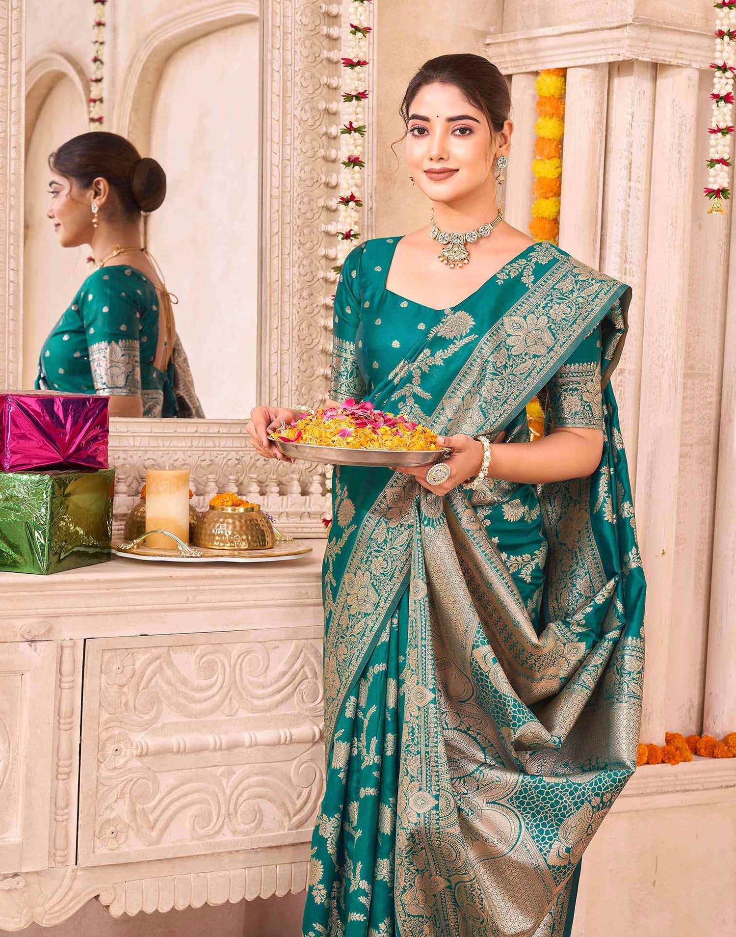 Green Silk Woven Banarasi Saree