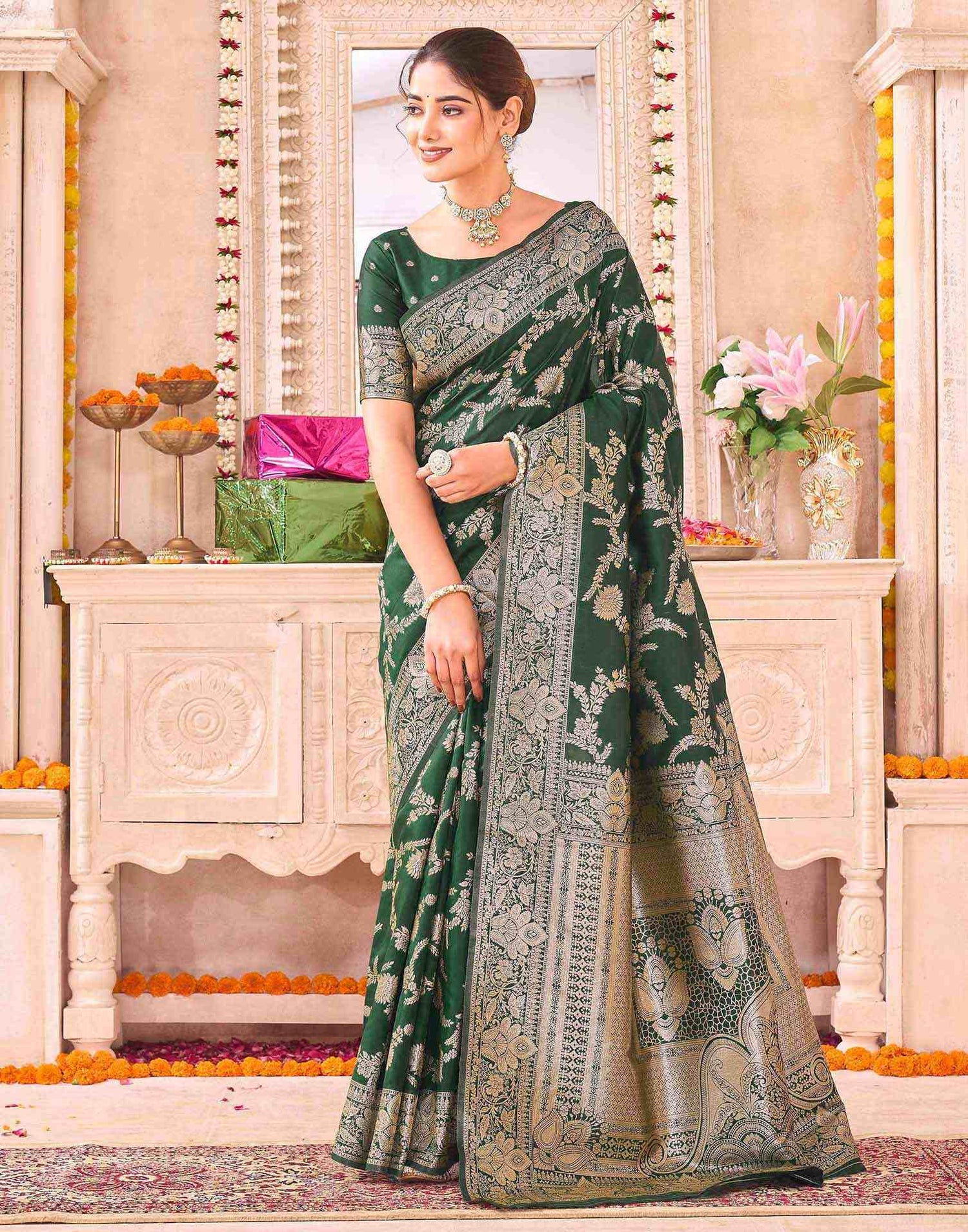 Green Silk Woven Banarasi Saree