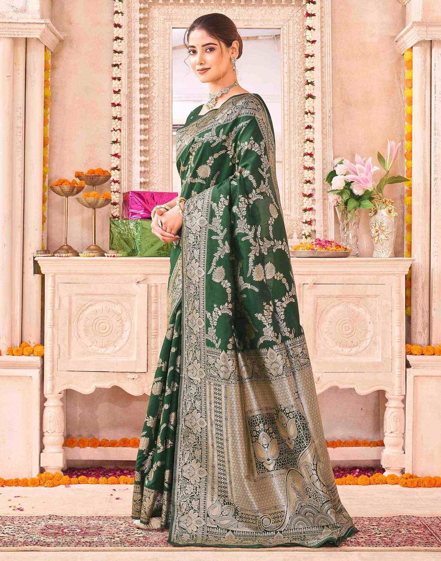 Green Silk Woven Banarasi Saree