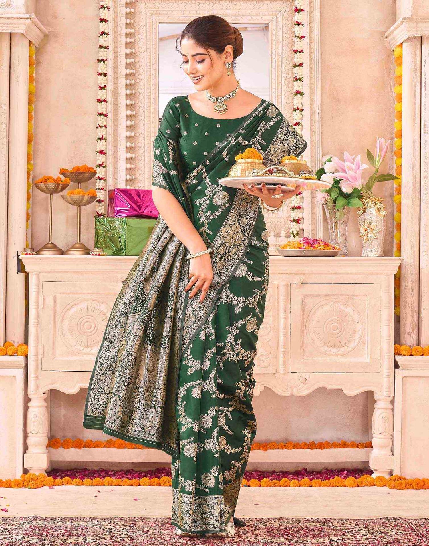 Green Silk Woven Banarasi Saree
