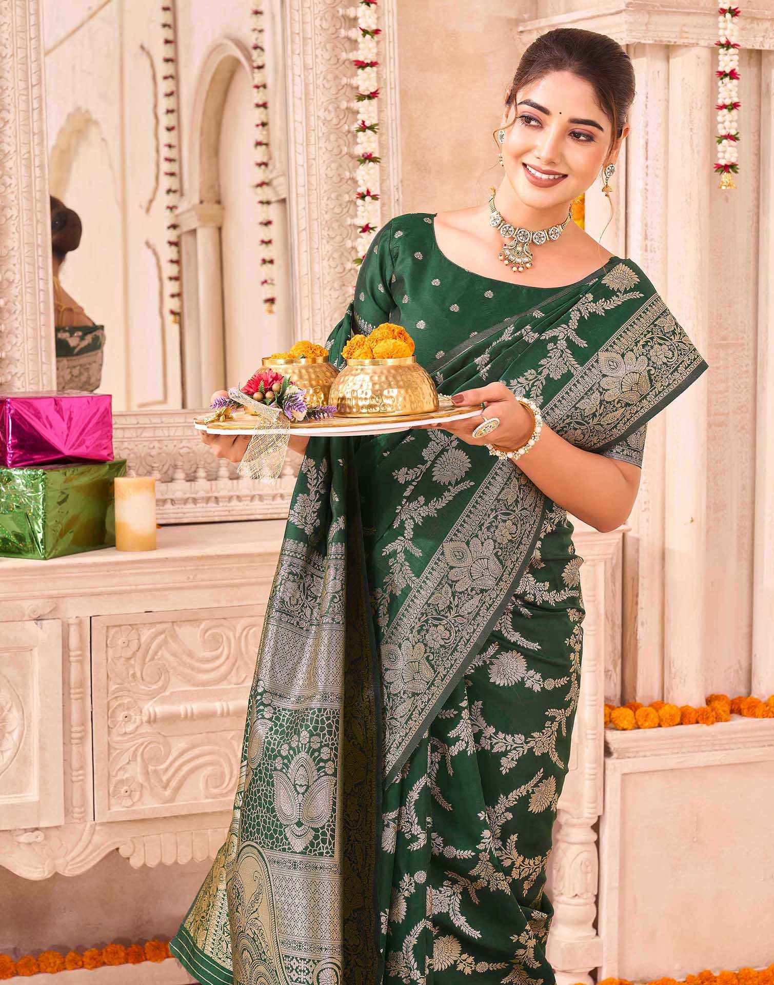 Green Silk Woven Banarasi Saree