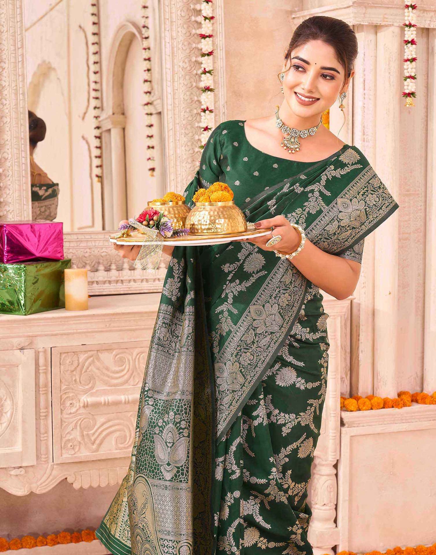 Green Silk Woven Banarasi Saree