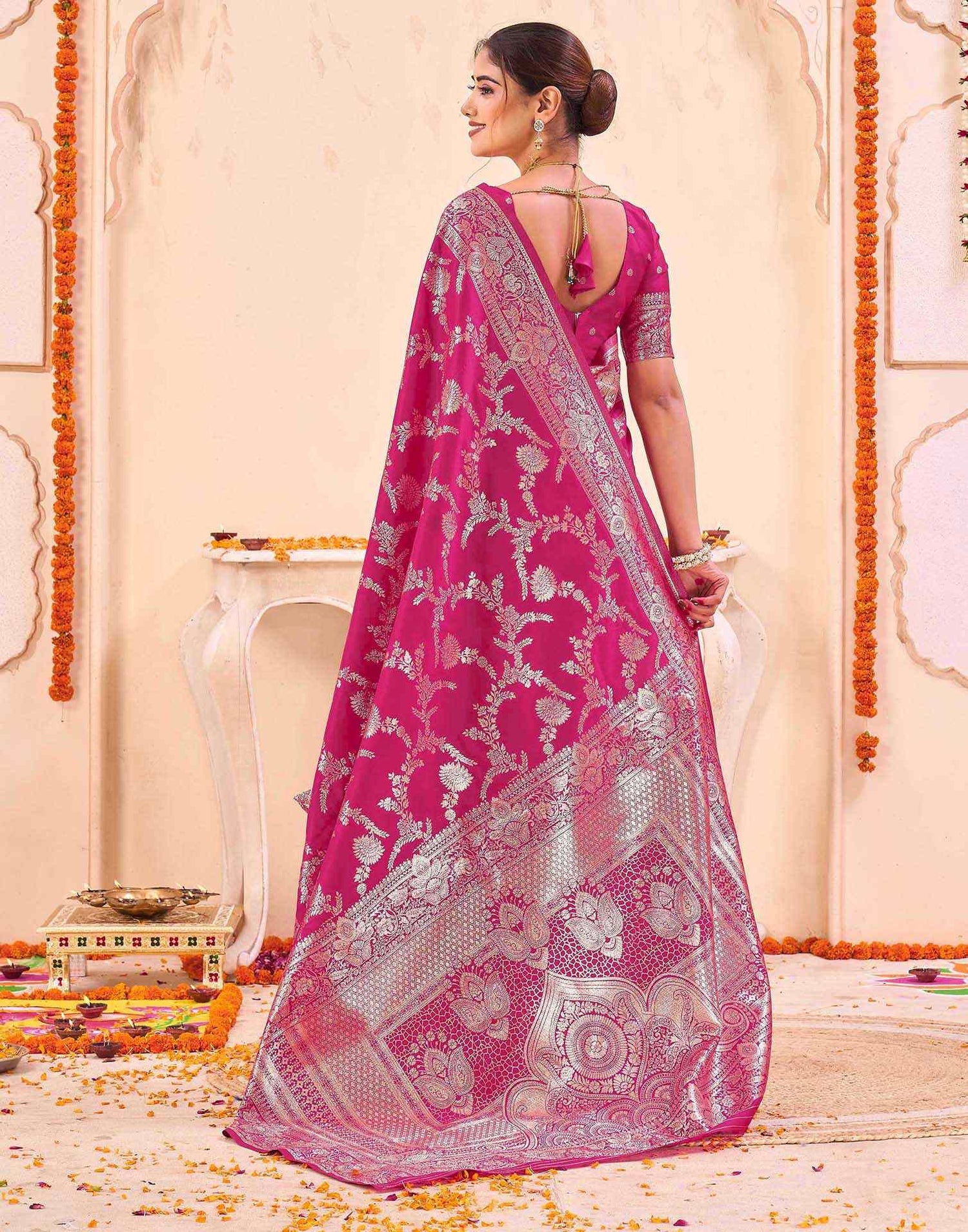 Pink Silk Woven Banarasi Saree