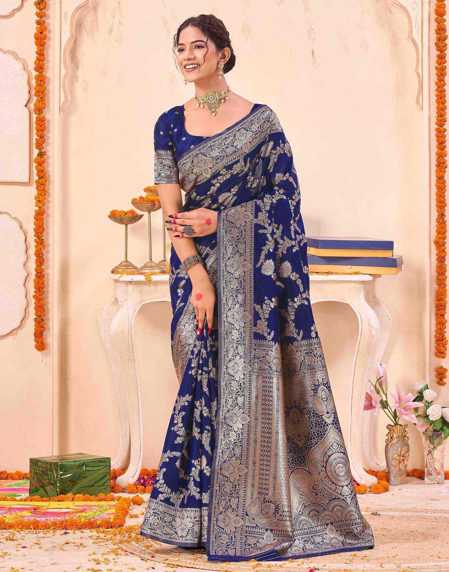 Blue Silk Woven Banarasi Saree