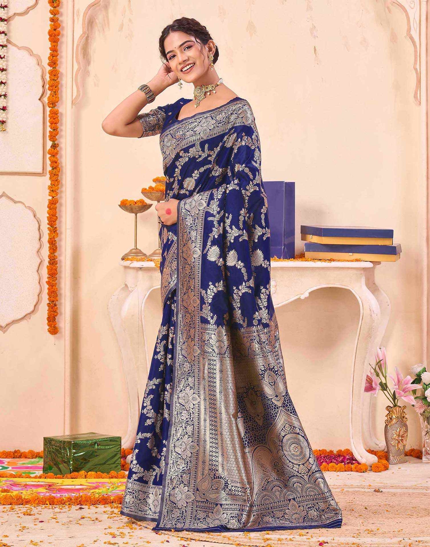 Blue Silk Woven Banarasi Saree