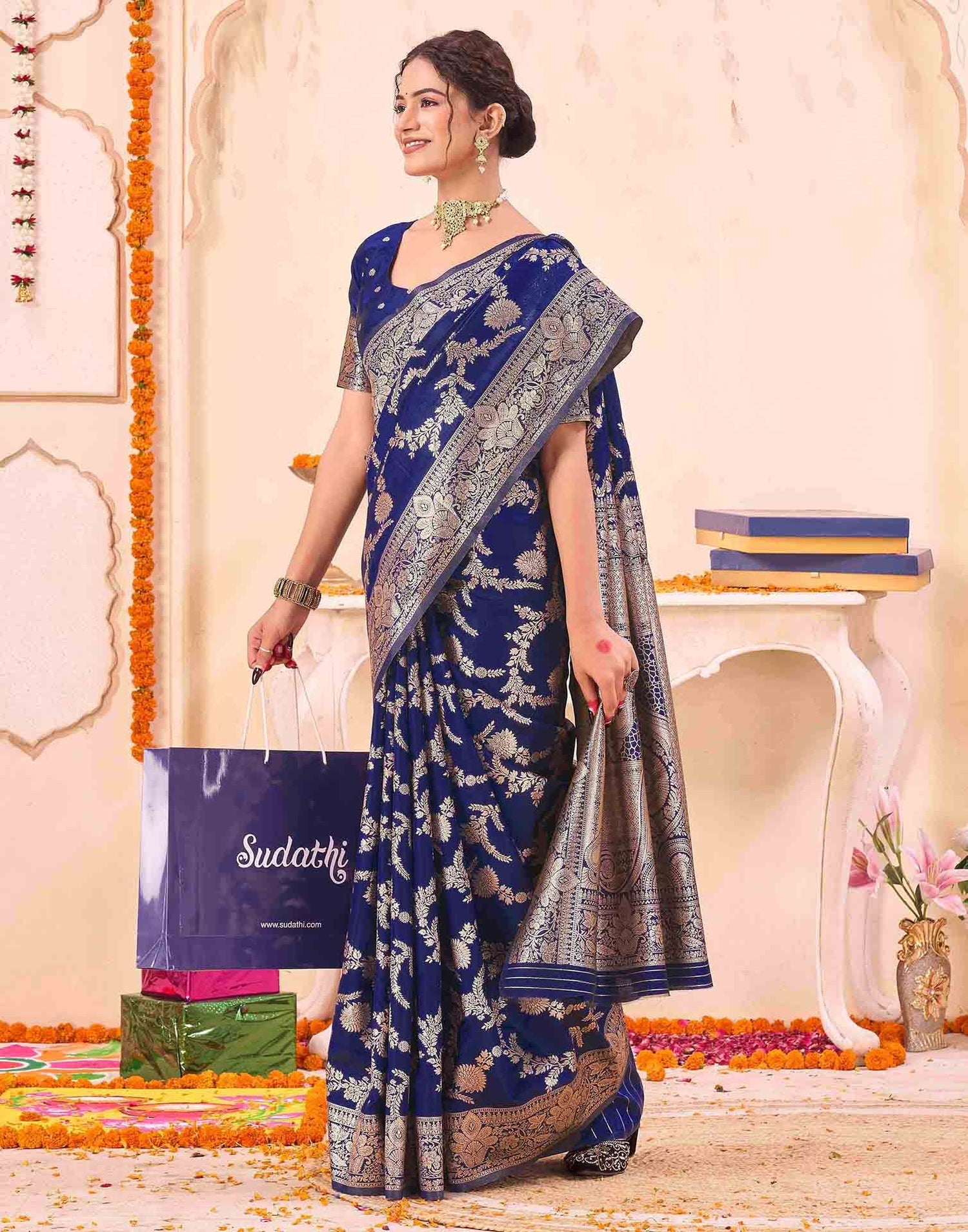 Blue Silk Woven Banarasi Saree