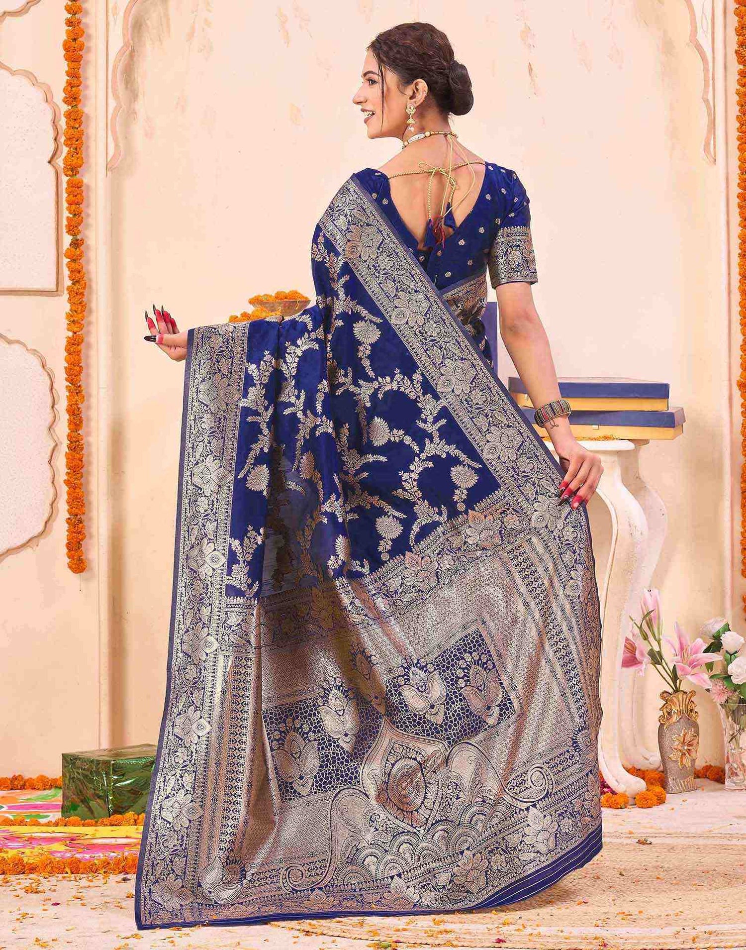 Blue Silk Woven Banarasi Saree