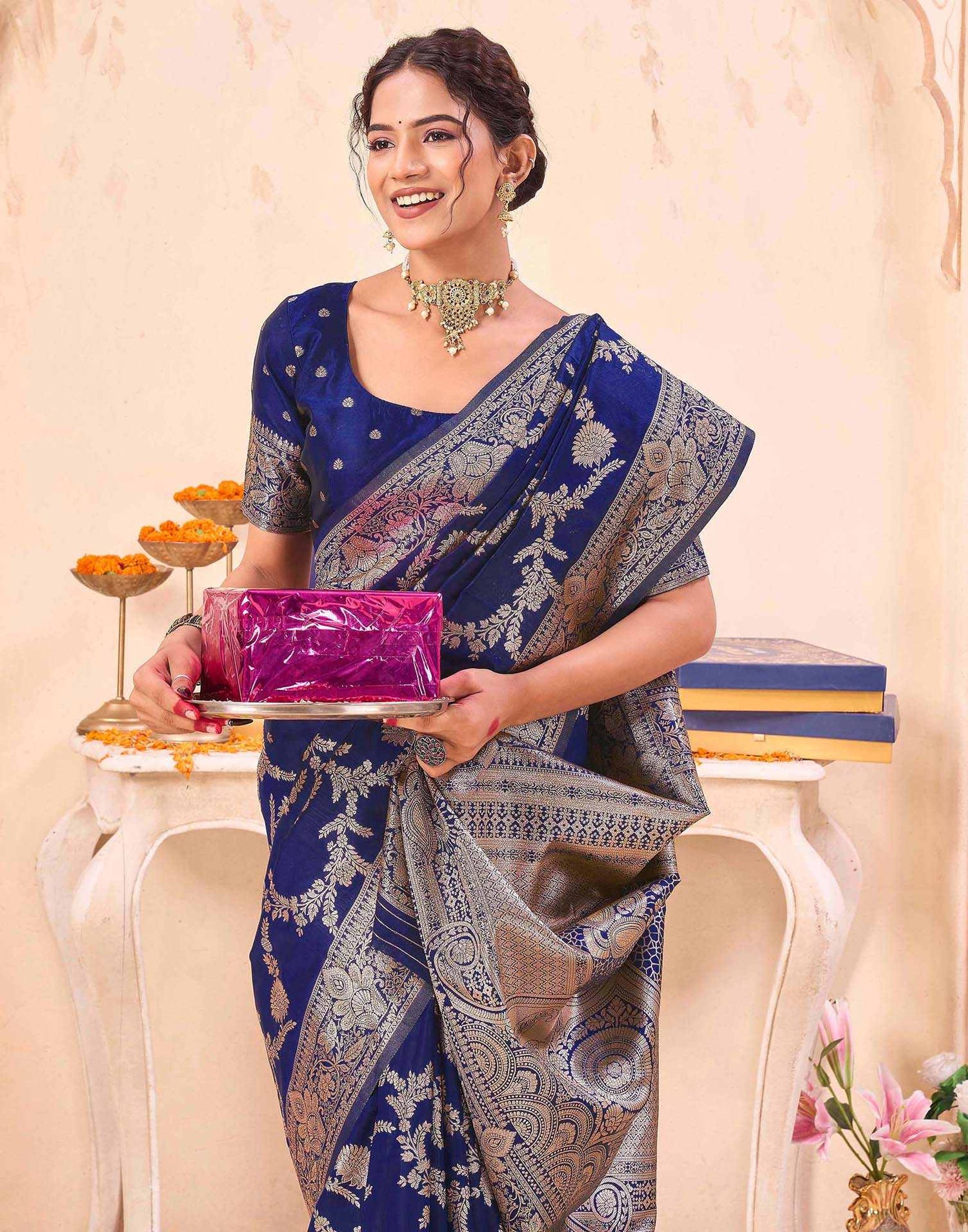 Blue Silk Woven Banarasi Saree