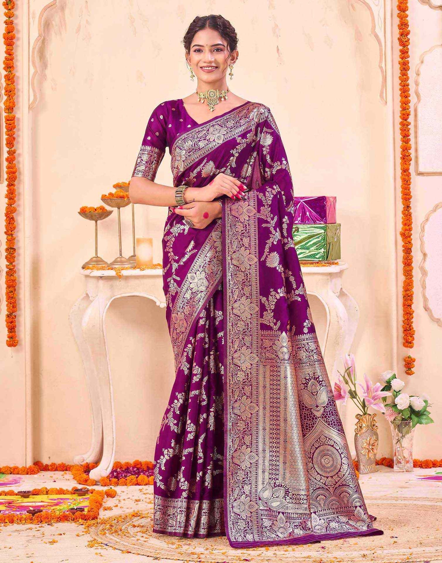Purple Silk Woven Banarasi Saree