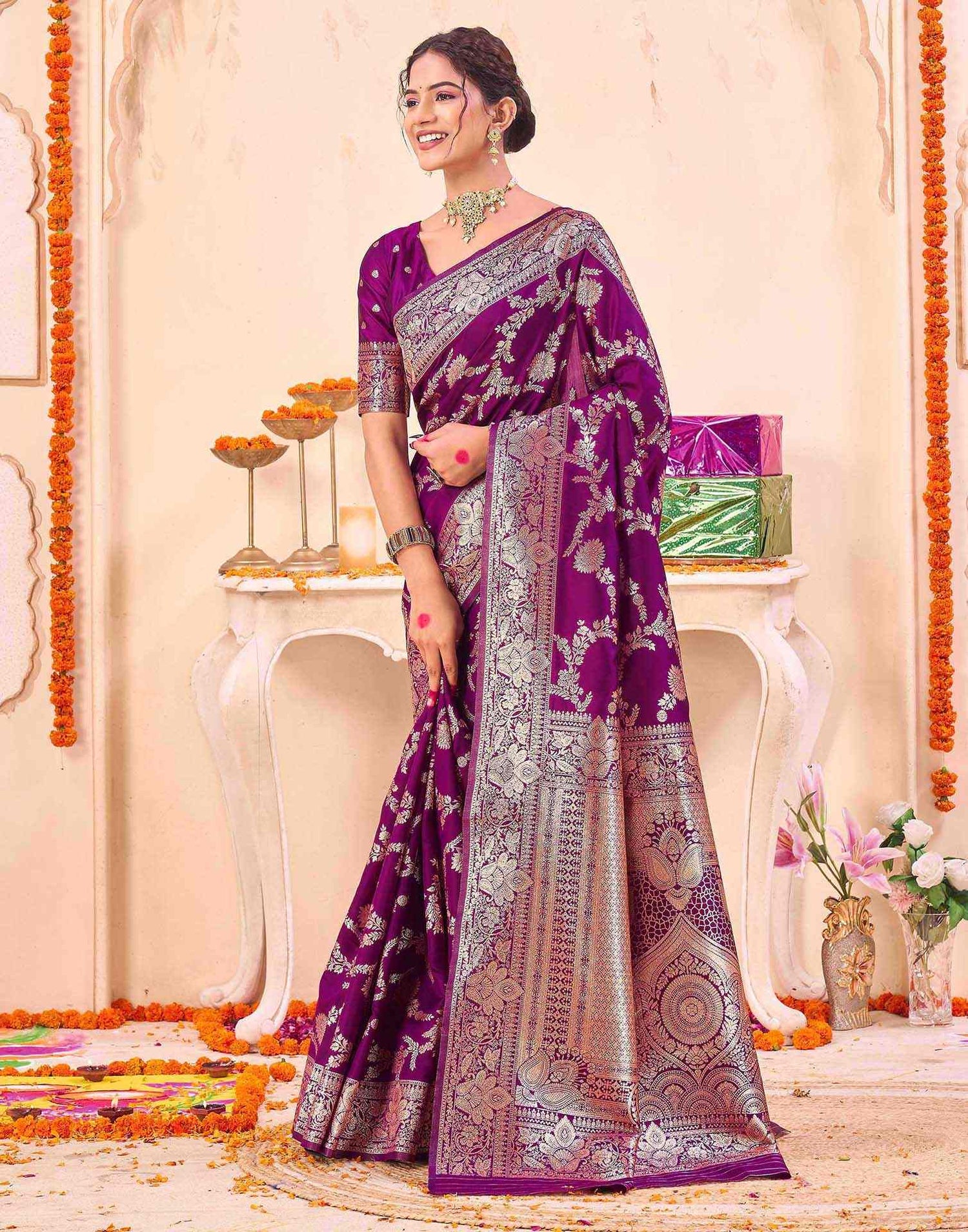 Purple Silk Woven Banarasi Saree