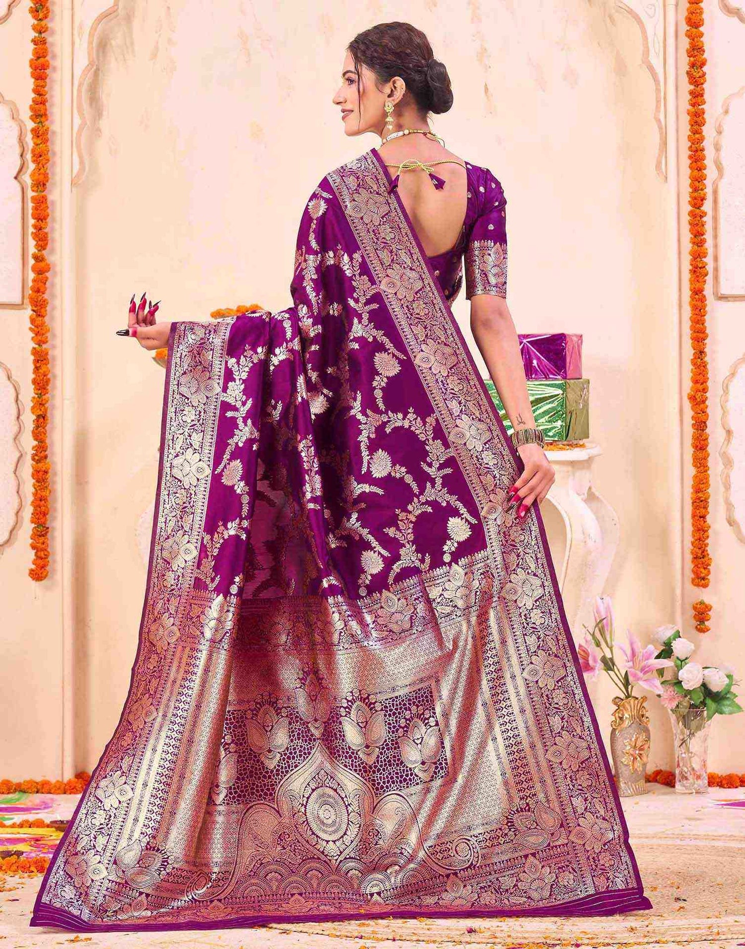 Purple Silk Woven Banarasi Saree