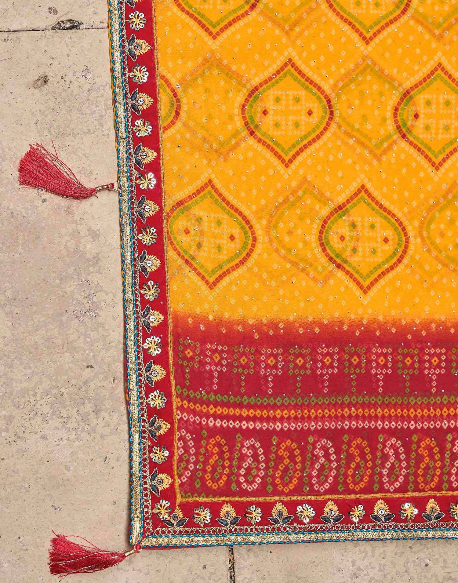 Yellow Georgette Printed Bandhani Saree