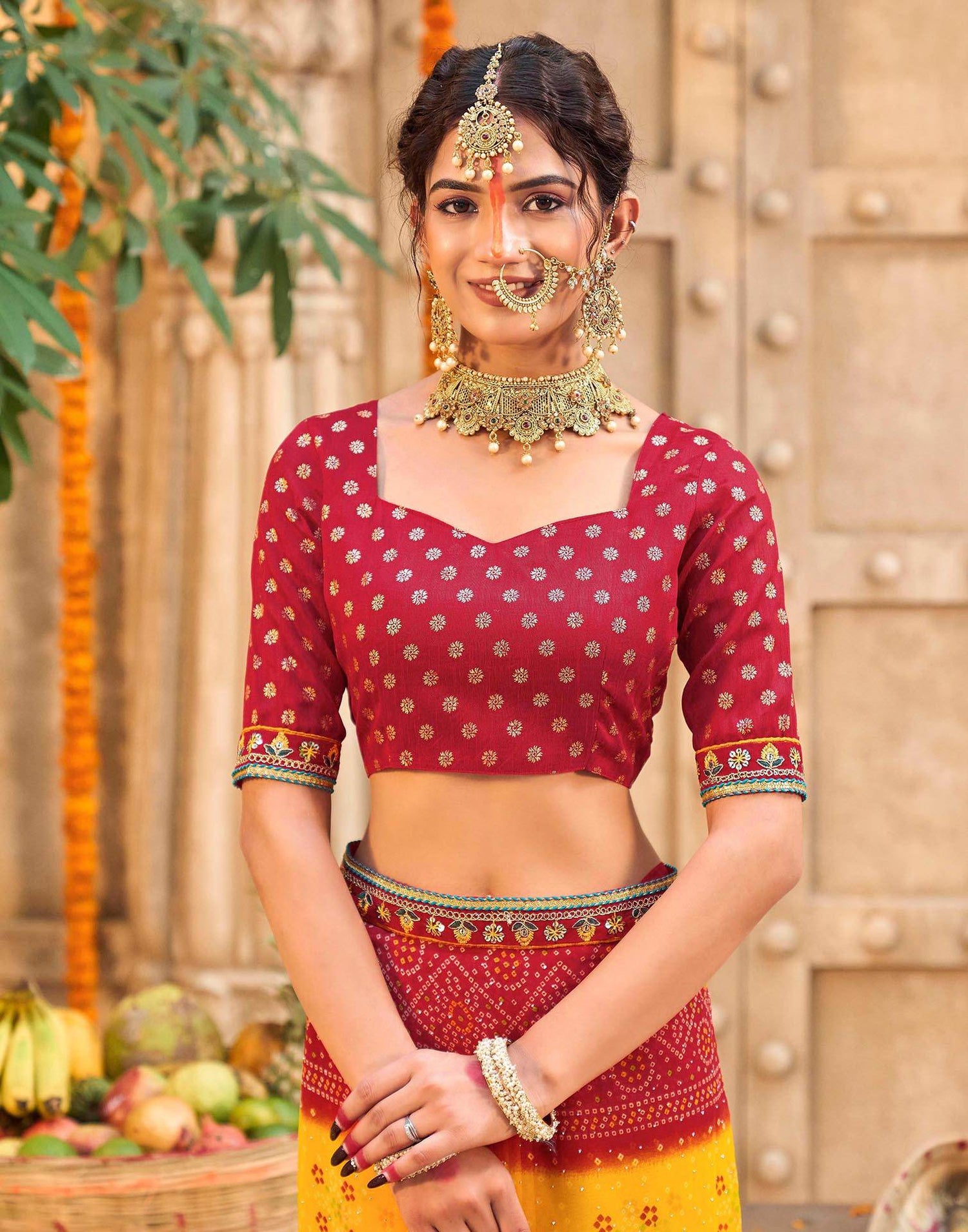 Yellow Georgette Printed Bandhani Saree