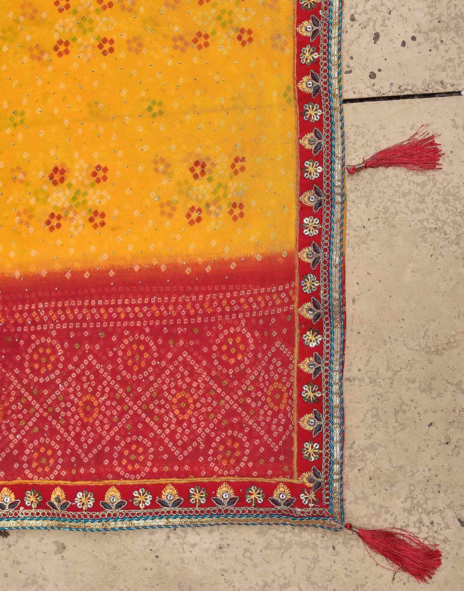 Yellow Georgette Printed Bandhani Saree