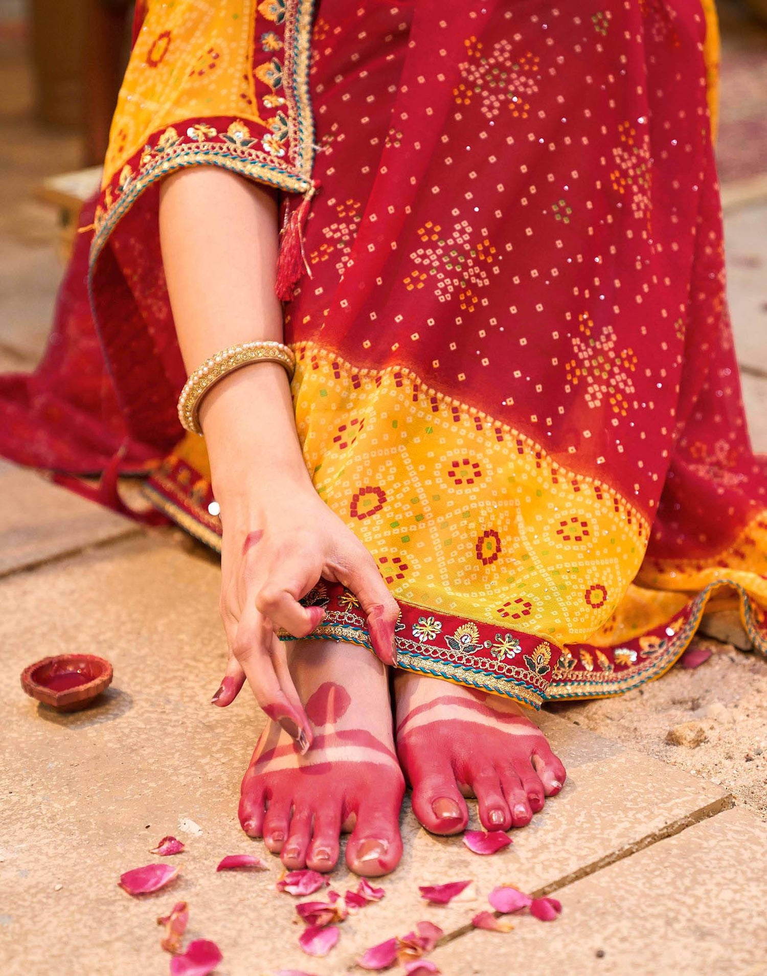 Red Georgette Printed Bandhani Saree